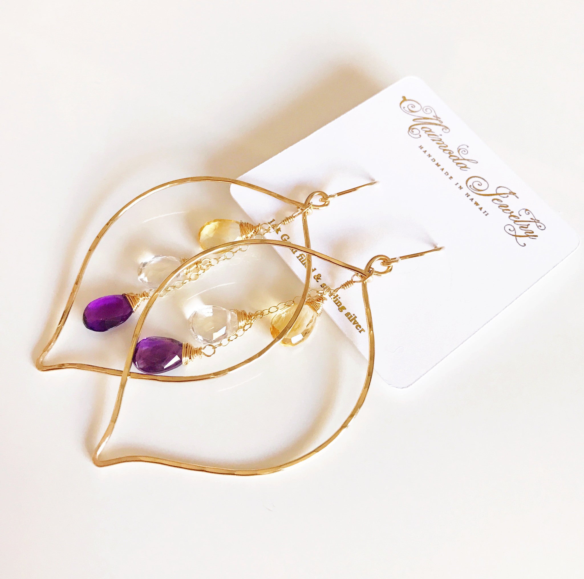 Yuri Earrings - Elegant Amethyst, Crystal Quartz & Citrine Gemstone Jewelry (E103) | Perfect for Weddings, Parties & Everyday Wear