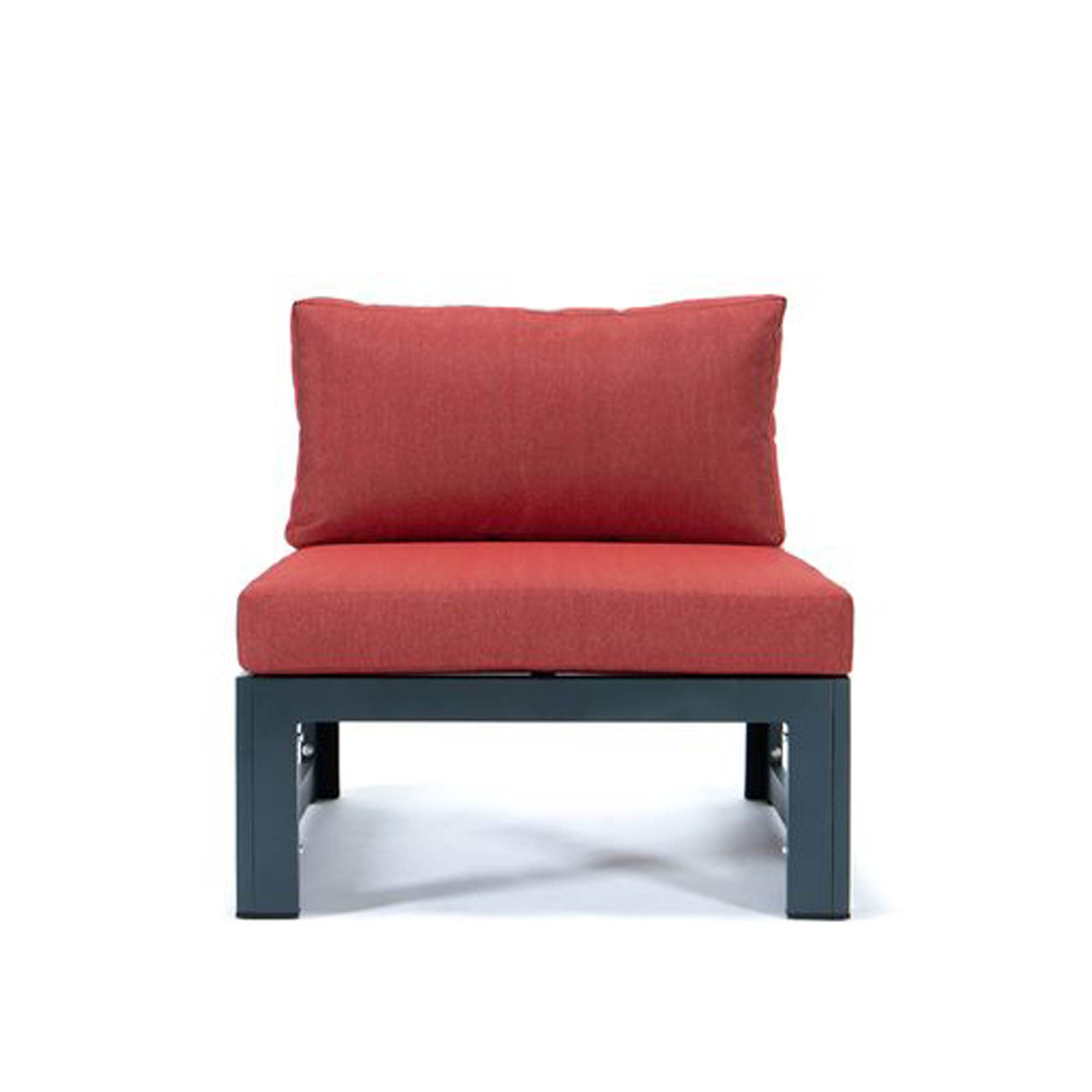 LeisureMod Chelsea 5-Piece Outdoor Patio Furniture Set - Black Aluminum Frame with Red Cushions - Weather-Resistant Dining Chairs & Coffee Table - Perfect for Backyard, Garden, Poolside & Patio Relaxation