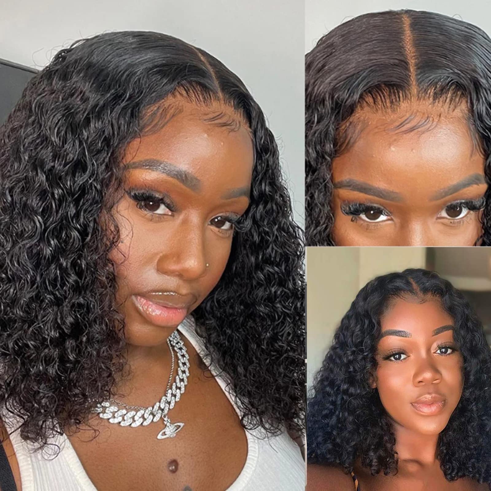 ISEE Short Curly Bob Wigs 10 Inch - 100% Human Hair Lace Front Wig with 4x4 Closure - Kinky Curly Virgin Hair 150% Density Natural Black Color for African American Women - Perfect for Daily Wear, Cosplay & Special Occasions