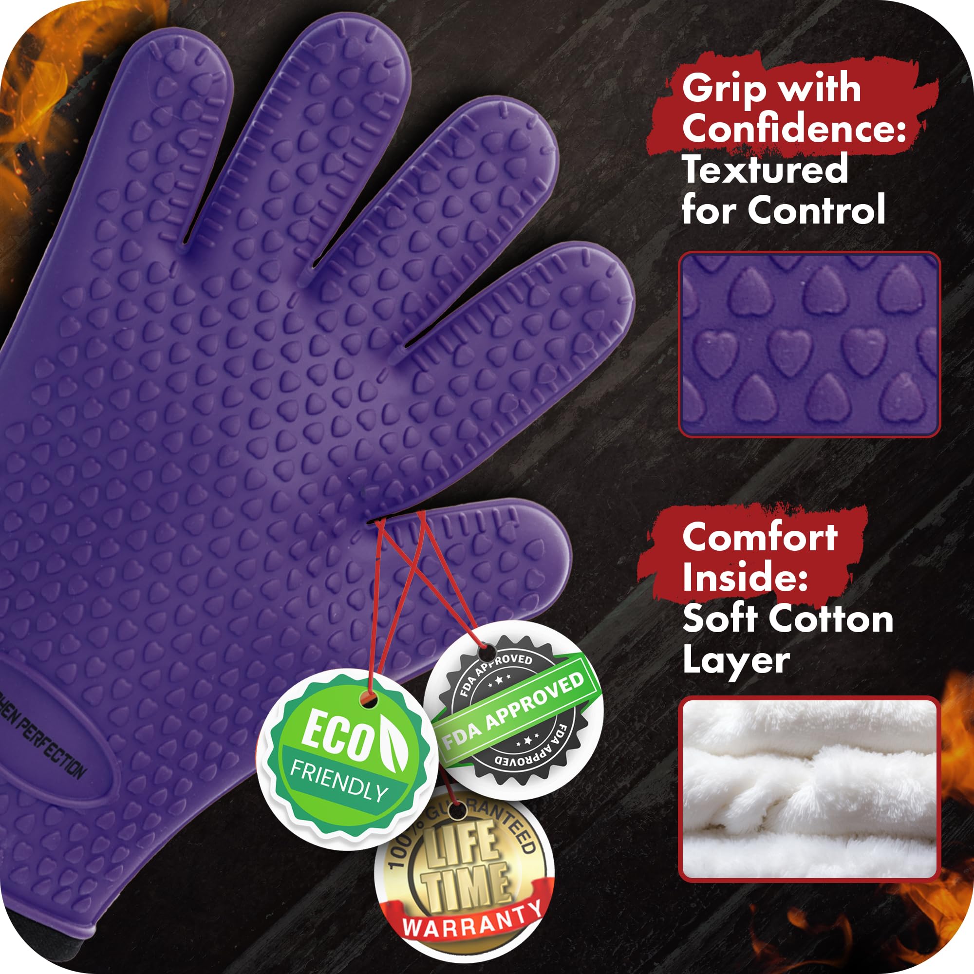 **KITCHEN PERFECTION XL Heat-Resistant Silicone BBQ Gloves for Grilling, Smoking & Frying - Waterproof Oven Mitts for Extreme Heat Protection - Superior Value Set with 3 Bonuses | Perfect for Outdoor Cooking, Camping & Backyard BBQs**