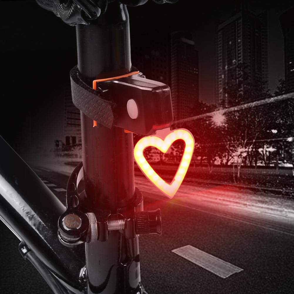 USB Rechargeable LED Bike Tail Light - Waterproof Bicycle Rear Light with Heart Design for Mountain/Road Bikes - Perfect for Night Cycling, Commuting & Safety Visibility