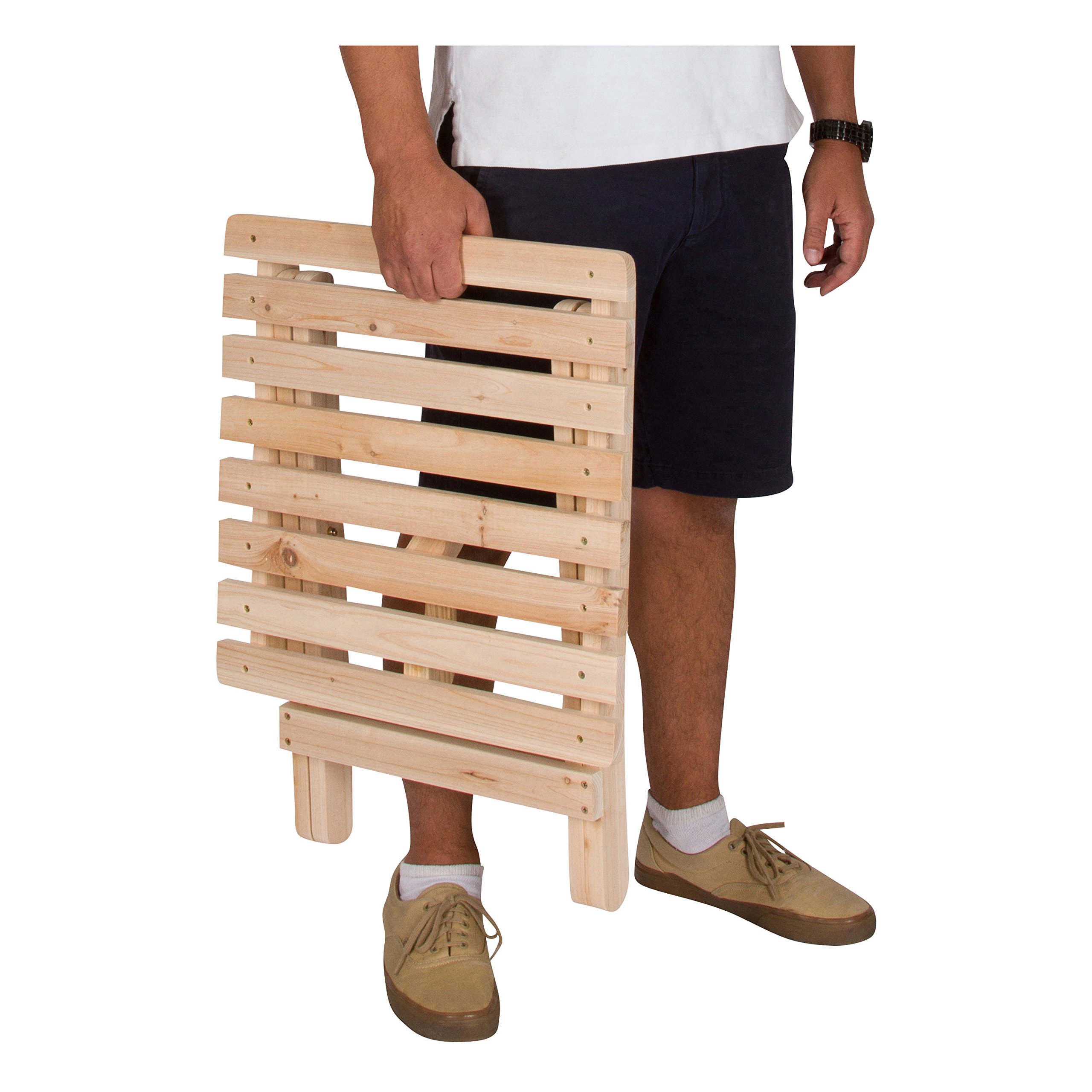 Shine Company Solid Wood Square Folding Side Table - Natural Wood Outdoor Patio Table for Garden, Balcony, Deck, and Adirondack Chair Companion