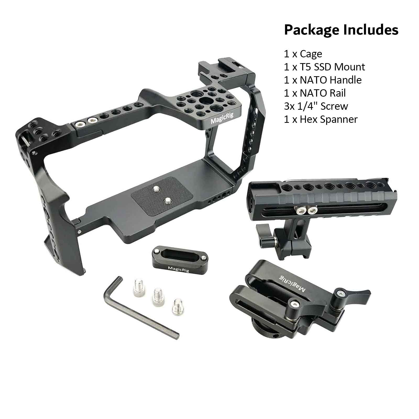 BMPCC 4K/6K Pro/6K G2 Camera Cage - NATO Handle, SSD Mount, Cold Shoe & ARRI Locating Holes | Compatible with Blackmagic Pocket Cinema Cameras | Perfect for Filmmaking, Vlogging & Professional Video Production