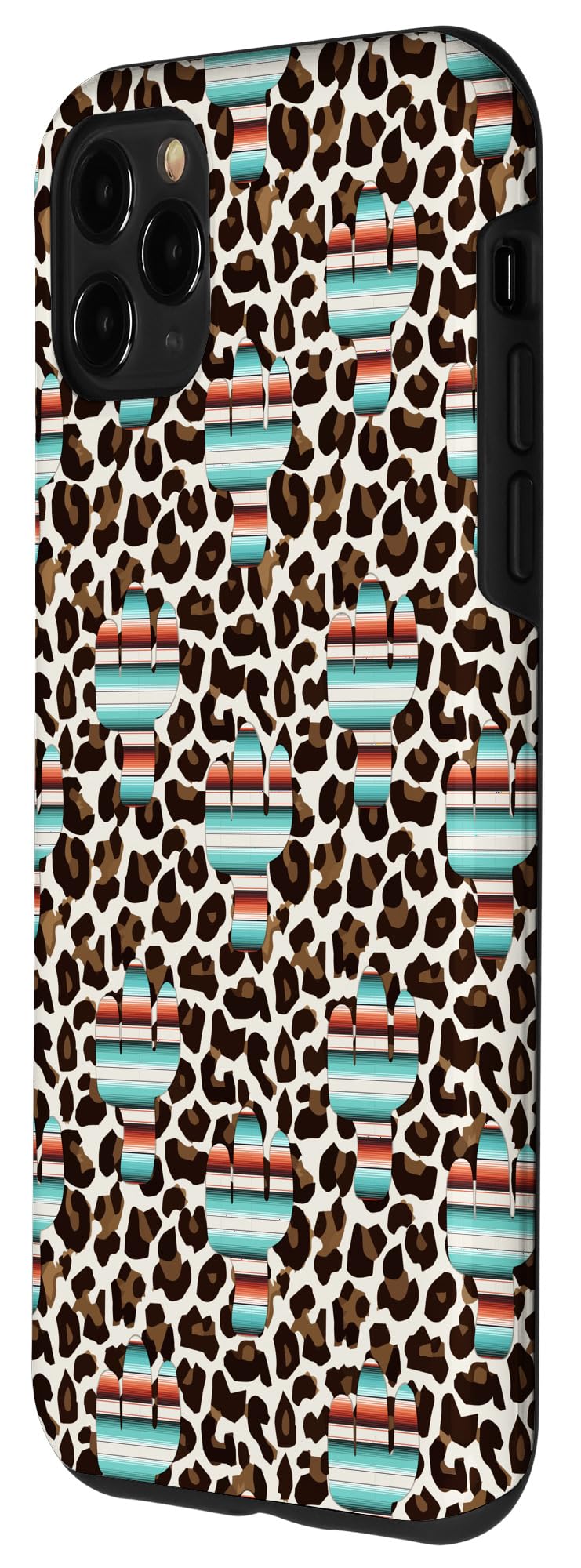 iPhone 11 Pro Max Case - Funny Leopard Cheetah Serape Cactus Print with Turquoise Pattern | Slim Protective Cover for Daily Use, Travel & Outdoor Activities