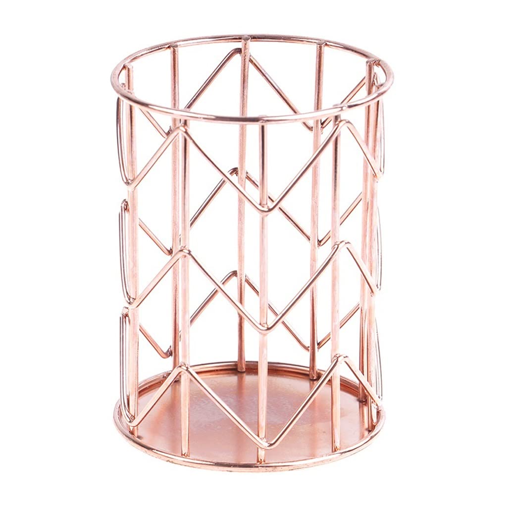 Rose Gold Metal Wire Pen Holder & Pencil Cup Organizer - Stylish Desk Accessory for Office, School, Makeup Brushes & Stationery Storage | Perfect for Home, Office & Study Room Organization