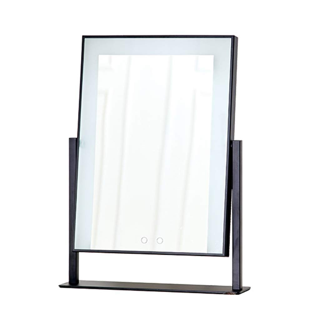 WXF Stand Up Vanity Mirror - Modern Metal Framed Dressing Table Makeup Mirror with 360° Rotation & Touch Screen Dimming - Free Standing Mirror for Bedroom, Bathroom, or Salon (Black, Size B)