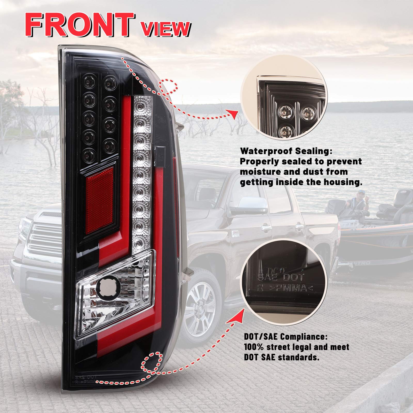 **AUTOWIKI LED Tail Lights for 2014-2020 Toyota Tundra - Glossy Black Housing, Clear Lens, Red Guide (2PCS) - Perfect for Off-Roading & Night Driving**