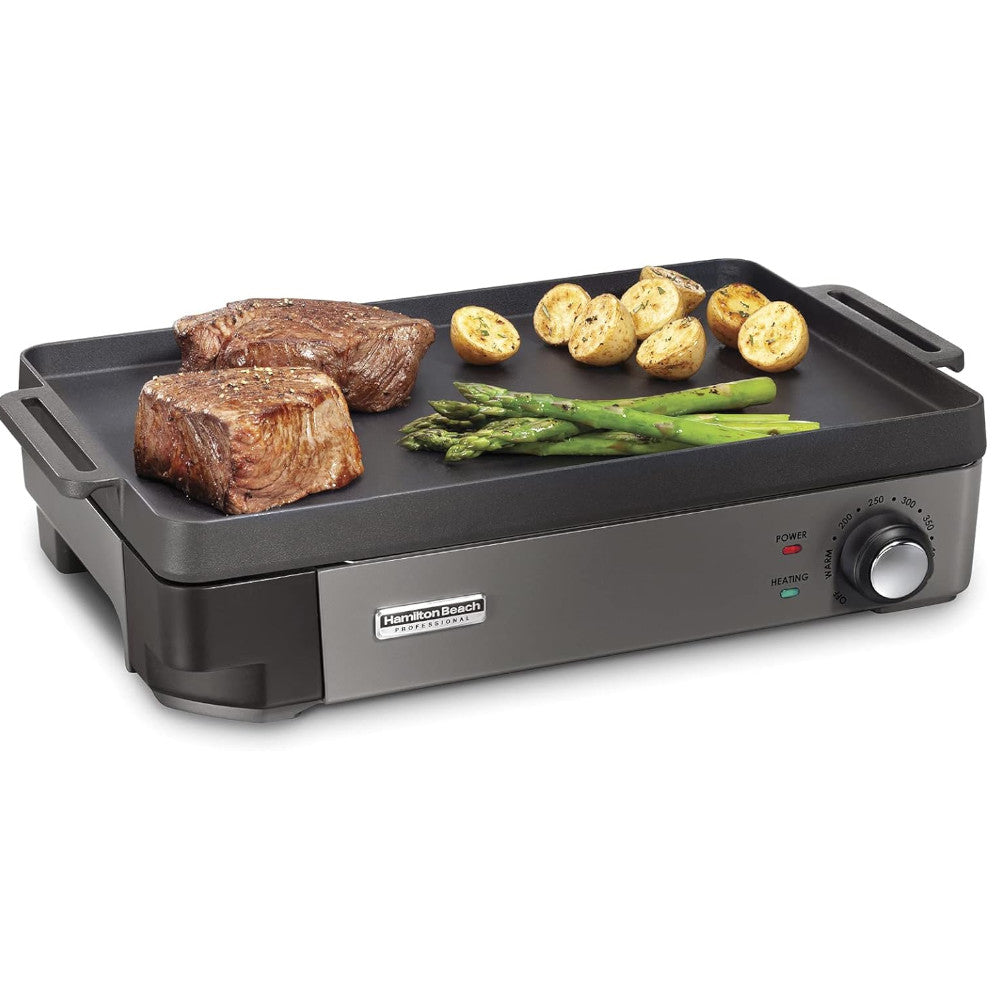 Refurbished Hamilton Beach Professional 38560 Indoor Electric Grill & Griddle - Certified Home Essentials Warranty | Perfect for Small Kitchens, Dorm Rooms & Quick Meals