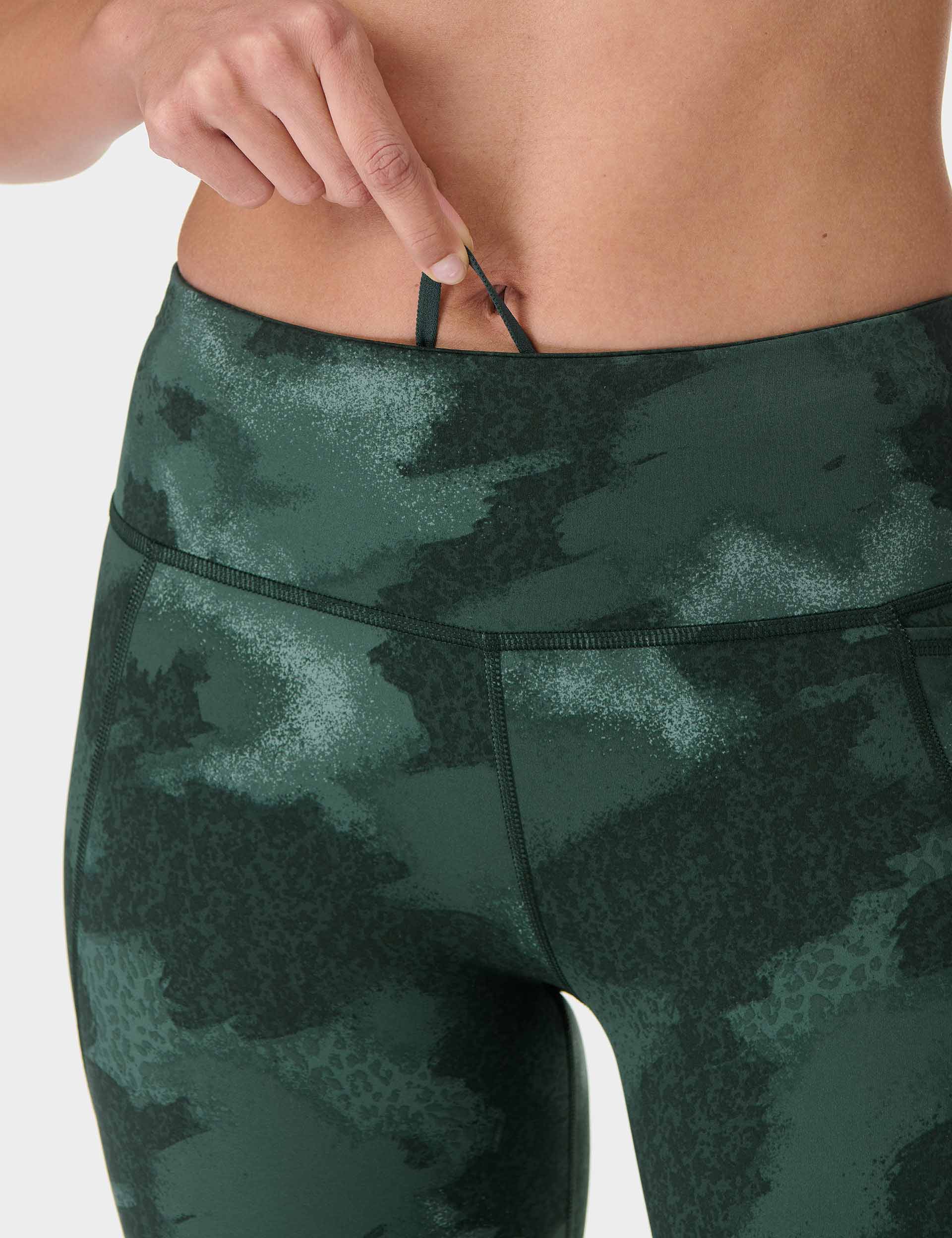 Power 7/8 Gym Leggings for Women - Green Terrain Camo Print High Waist Yoga Pants - Moisture Wicking Workout Leggings for Running, Yoga & Fitness Training