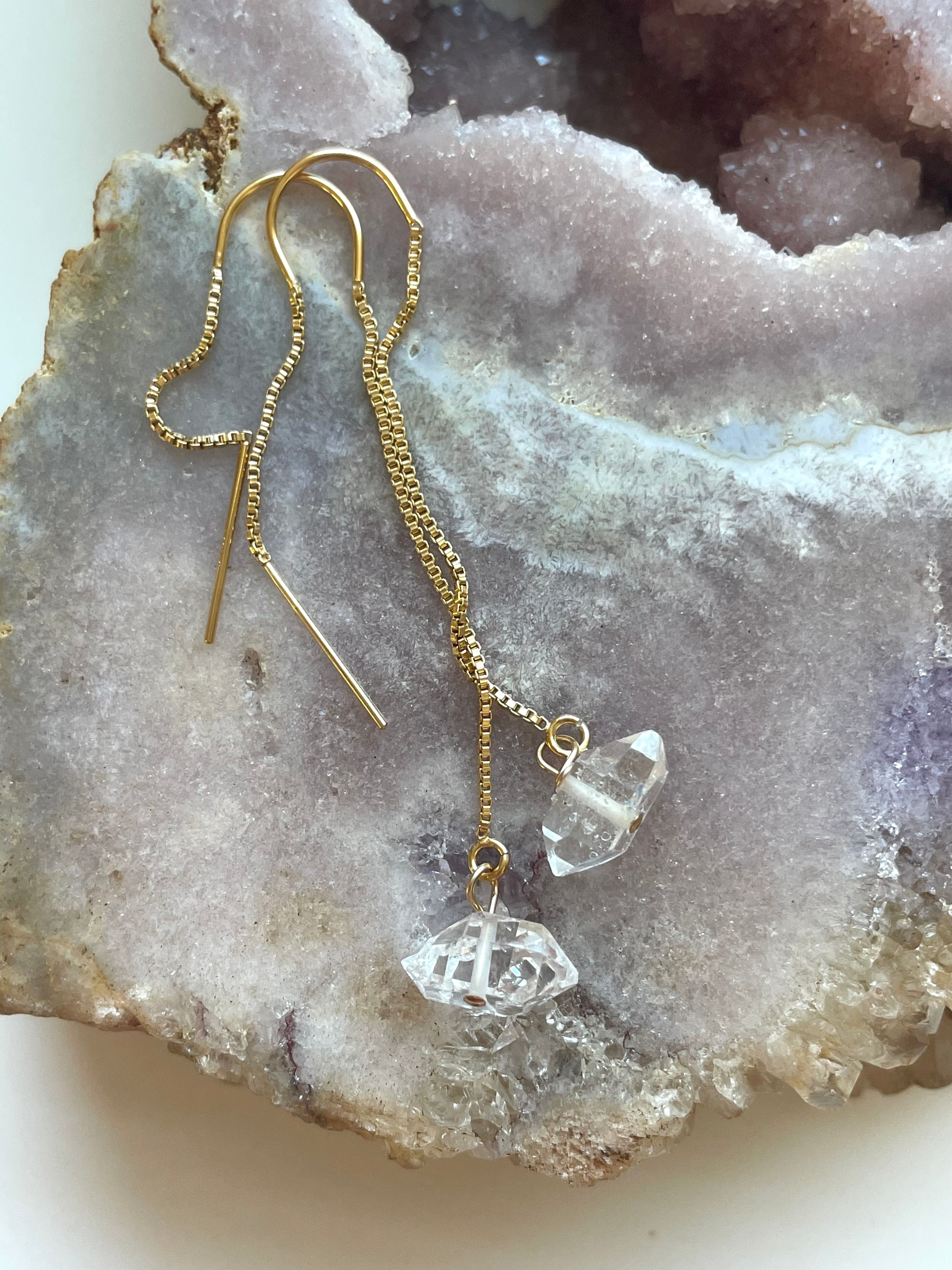 Herkimer Diamond Threader Earrings - 14K Gold Filled or Sterling Silver Dangle Earrings for Women | Elegant Everyday Jewelry & Gift for Bridesmaids