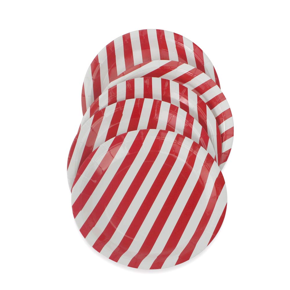 Eco-Friendly 9 Inch Red Stripe Paper Plates - 36 Pack Biodegradable Round Disposable Plates for Party, Birthday, Wedding, Picnic | Perfect for Cakes, Desserts, Snacks & Fruits Serving