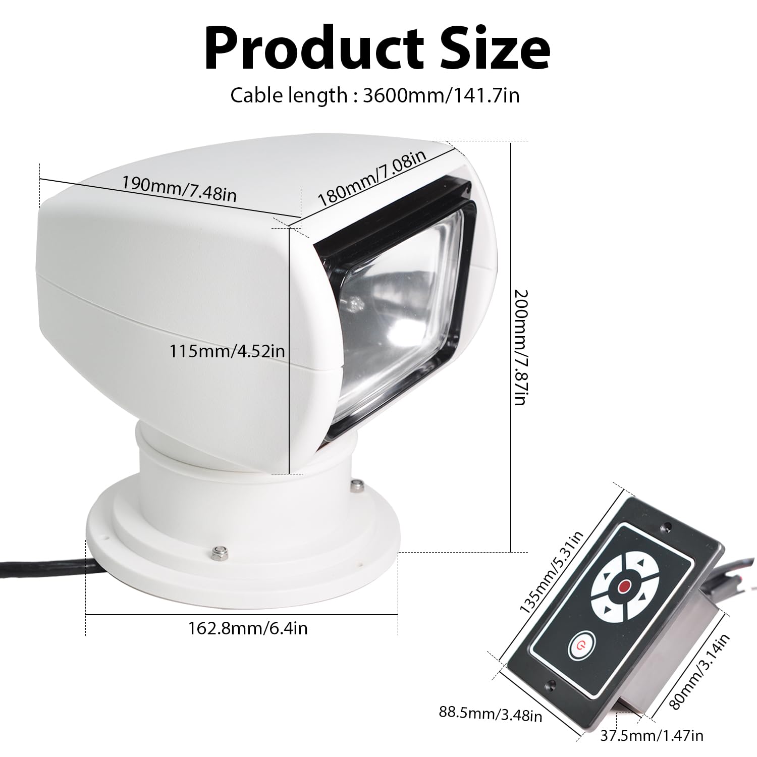 100W Remote Control Marine Spotlight for Boats & Trucks - 360° Rotating Halogen Search Light with 12V Power - Perfect for Night Fishing, Offshore Navigation, and Emergency Rescue Operations