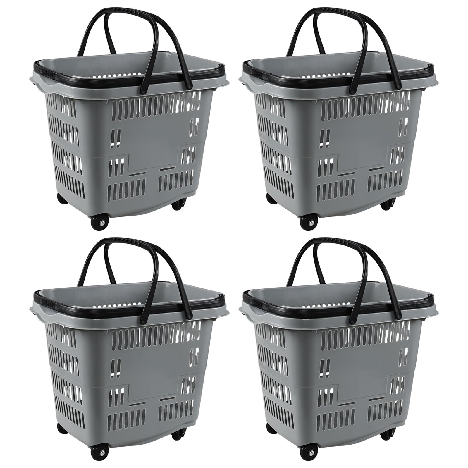 50L Rolling Shopping Basket with Wheels - 4 Pack for Groceries & Storage