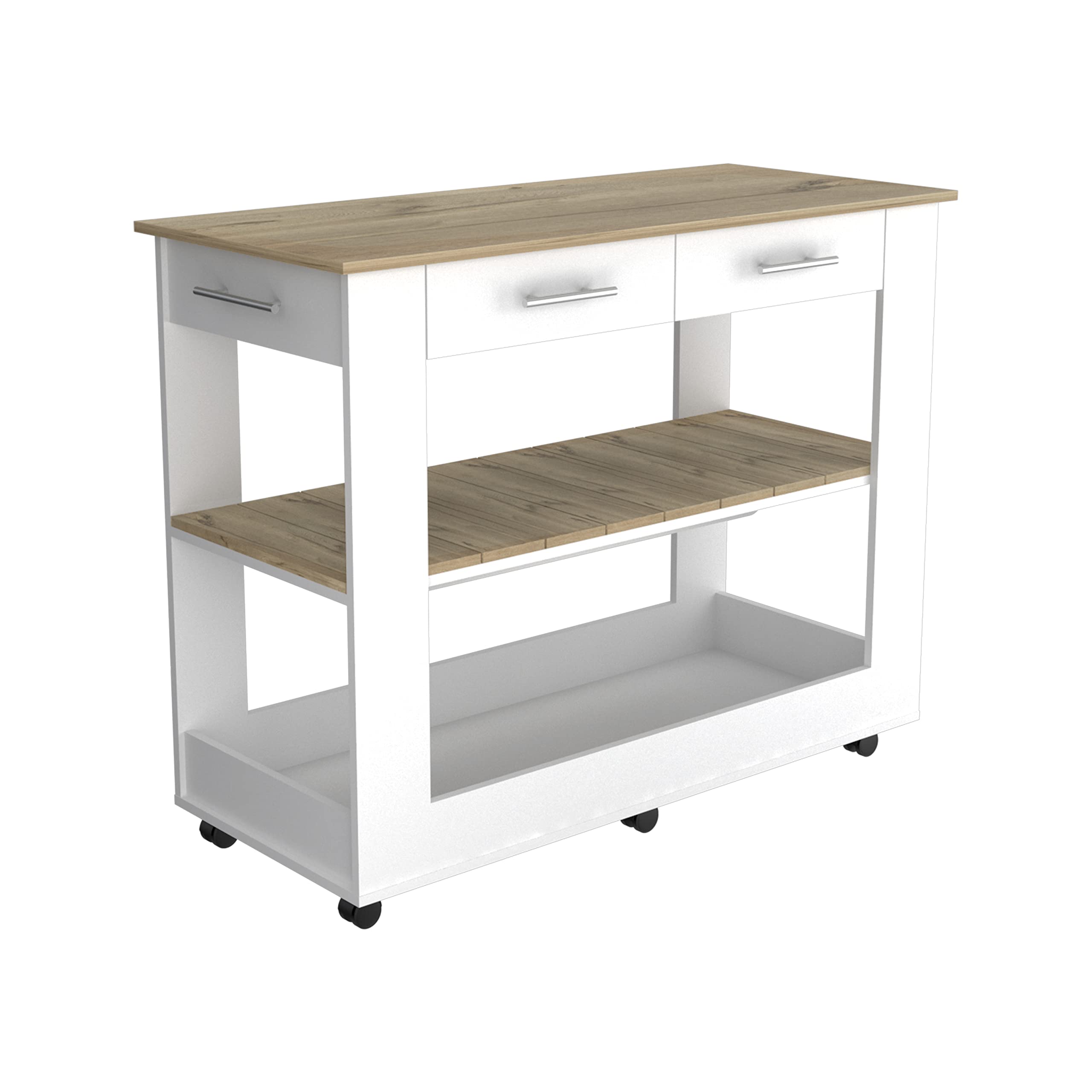 80-Inch Light Oak Kitchen Island with Shelves & Drawers - Rustic Brooklyn Style for Modern Farmhouse, Open Concept & Small Space Kitchens