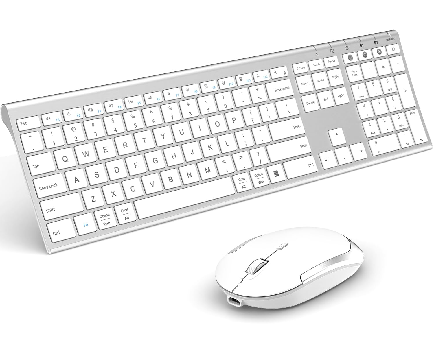 Wireless Bluetooth Keyboard and Mouse Combo - Dual Mode (Bluetooth/USB) Rechargeable Slim Design for Windows Mac - Perfect for Home Office, Remote Work & Gaming (White & Silver)