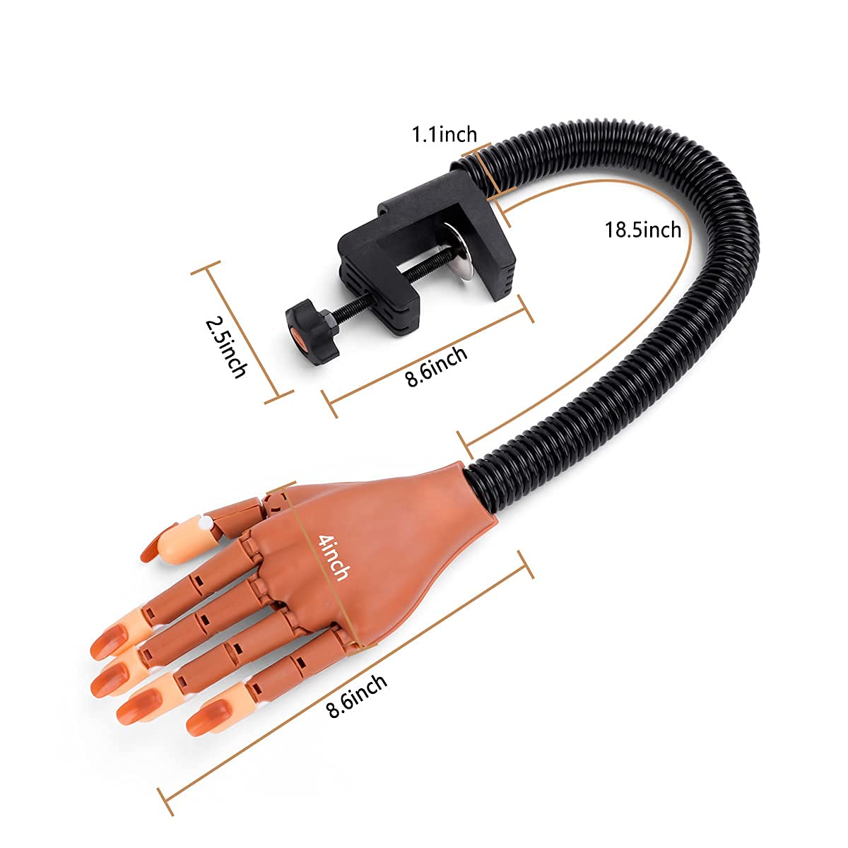 Professional Acrylic Nail Practice Hand - Flexible Mannequin Hand for Nail Art Training with 200 Fake Nail Tips - Perfect for Beginners & Nail Technicians to Practice Gel, Acrylic & Nail Extension Techniques at Home or Salon