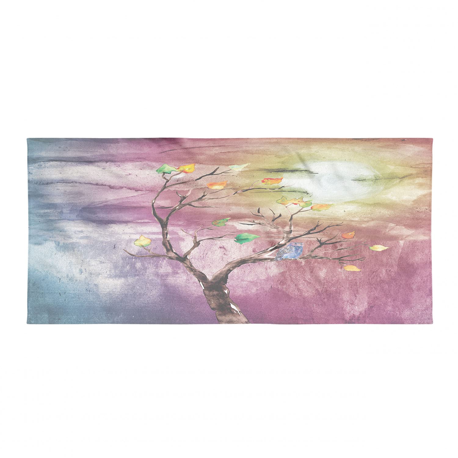 Ambesonne Quick Dry Lightweight Camping Towel - Abstract Owl Bird on Autumn Tree Watercolor Print, Ultra Compact Microfiber Travel Towel for Backpacking, Hiking, Beach, Gym & Outdoor Activities