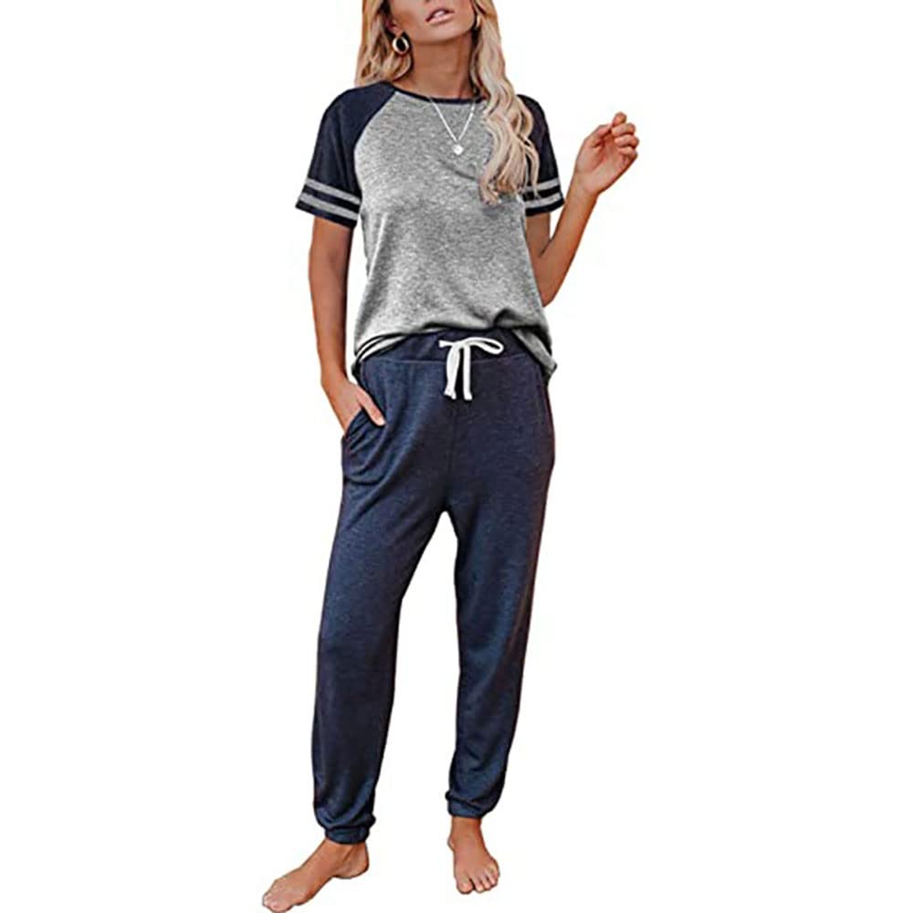 Women's 2-Piece Lounge Set - Short Sleeve Jogger Pajama & Sweatpants for Home Relaxation