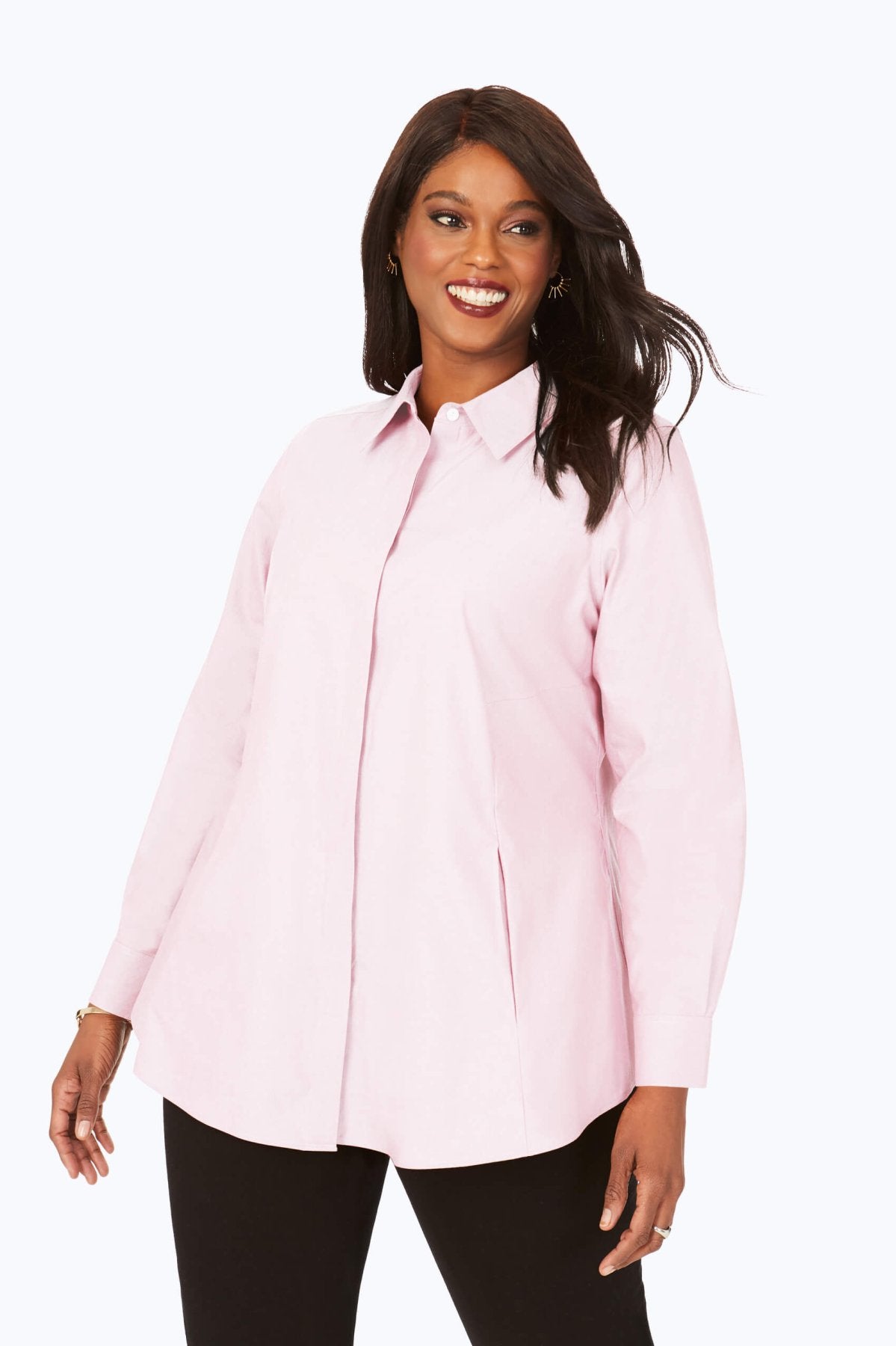 Cici Plus Wrinkle-Free Pinpoint Long Sleeve Tunic Shirt for Women - Perfect for Office Wear & Casual Outfits