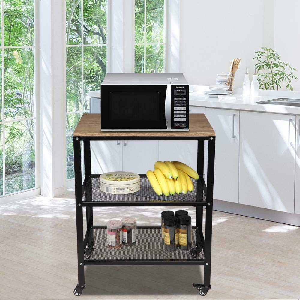 3-Tier Industrial Serving Cart with Wheels & Storage Shelf - Heavy Duty Kitchen Utility Cart for Restaurants, Cafes & Home Use