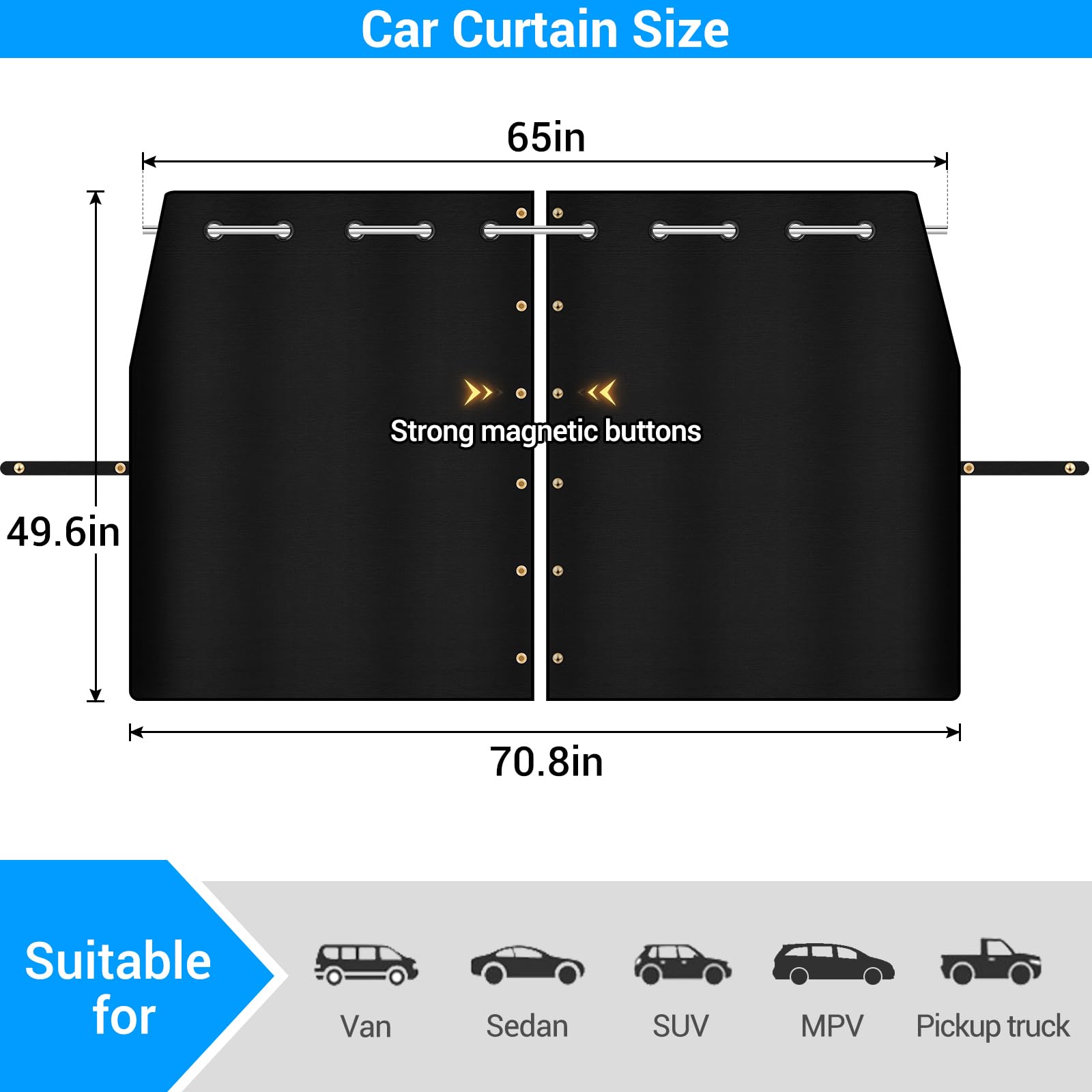 XCBYT Car Privacy Curtains - Adjustable Length Blackout Van Curtains with Stainless Steel Crossbar for SUVs, Pickup Trucks & Campers | Perfect for Travel, Napping & Privacy Protection During Road Trips & Outdoor Adventures