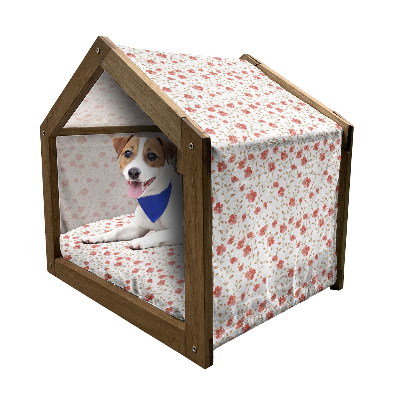 Ambesonne Vintage Floral Pet House - Portable Indoor & Outdoor Dog Kennel with Pillow Cover, Small Size Dark Coral White - Perfect for Summer Garden Decor and Cozy Pet Napping