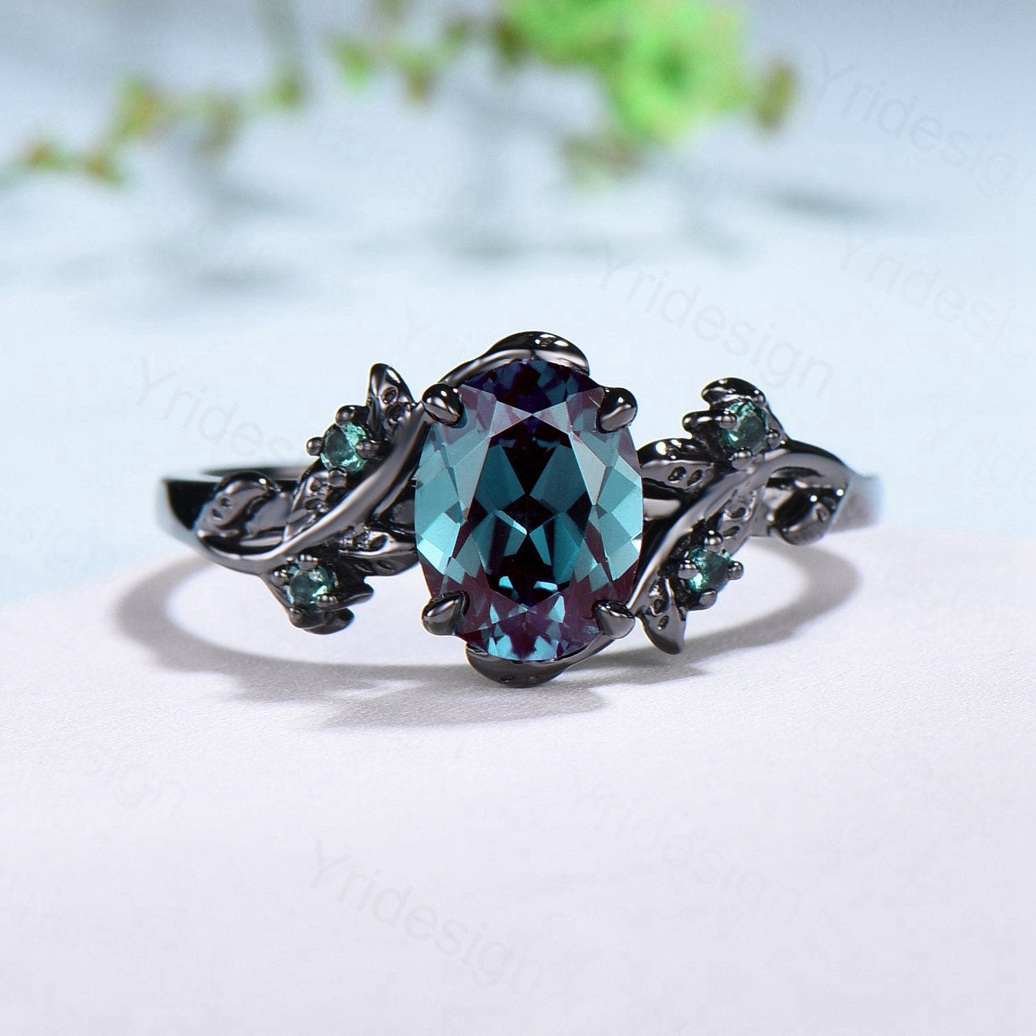 14K Black Gold Alexandrite Couples Ring Set - His & Hers Wedding Bands, Twig Design Engagement Rings for Men & Women - Nature Inspired Promise Gift for Anniversaries, Proposals & Romantic Occasions