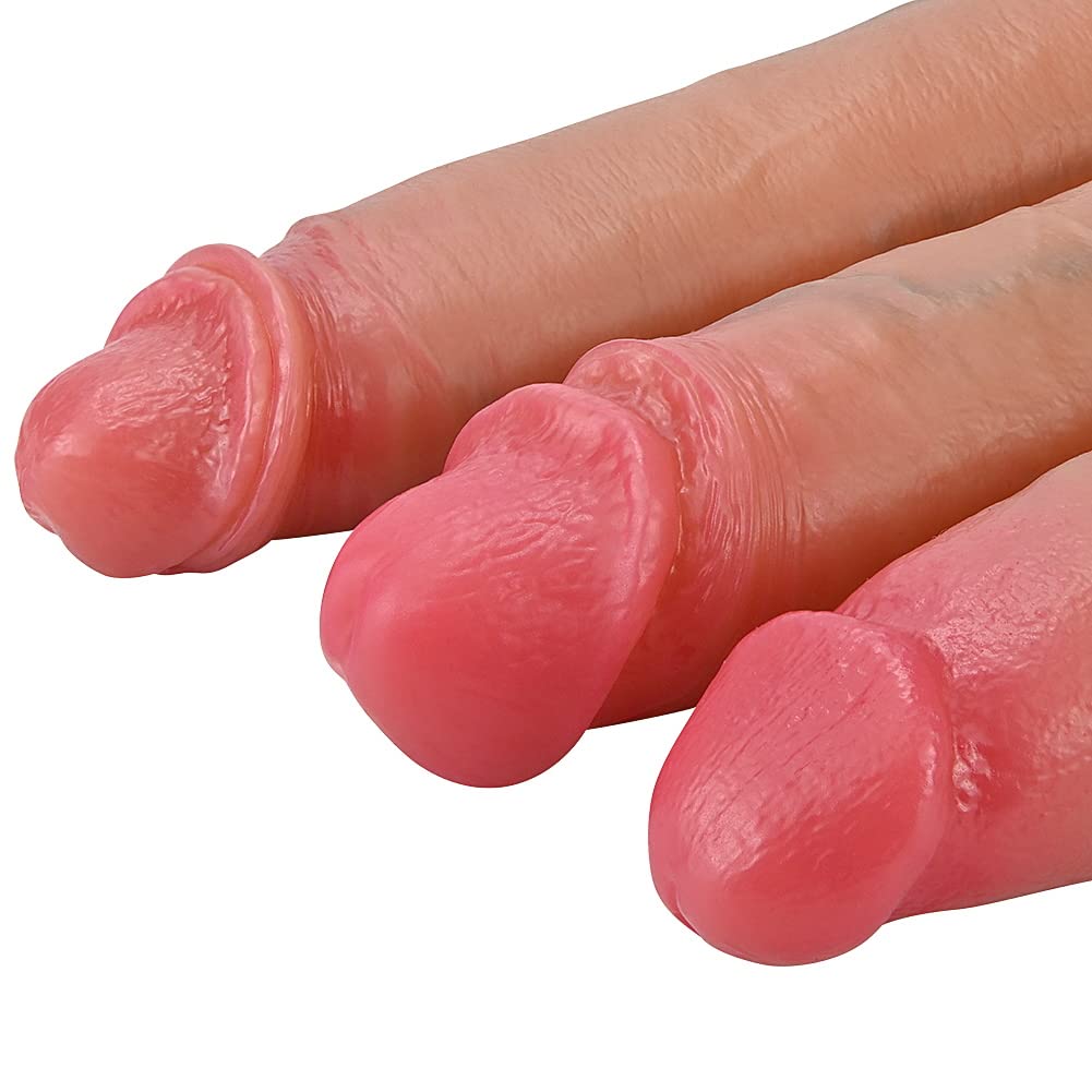 Premium Realistic Silicone Penis Sleeve Set - 3 Piece Veined Dildo Sleeves for Men | Enhances Size, Delays Ejaculation | Flesh Tone Adult Toy for Couples Play & Solo Pleasure
