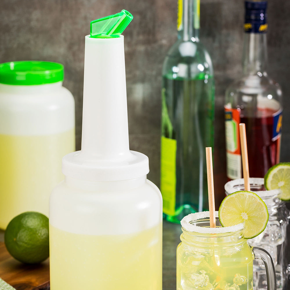 Bar Lux 2 Quart Plastic Quick Pour Storage Container Bottle with Green Spout and Lid - 4.75