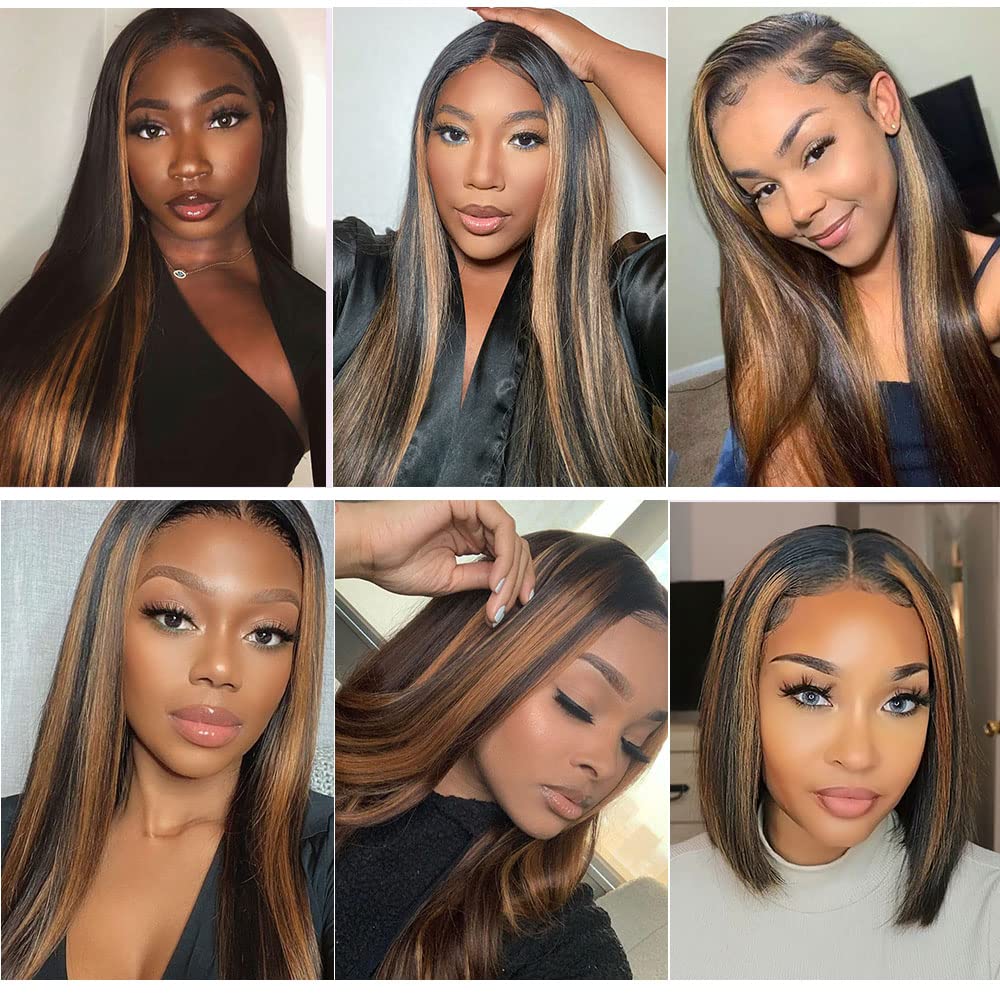 13x4 HD Lace Front Human Hair Wig 26 Inch - 1B/30 Straight Ombre Balayage with Pre-Plucked Baby Hair | 180 Density Glueless Lace Wig for Daily Wear, Parties & Special Occasions
