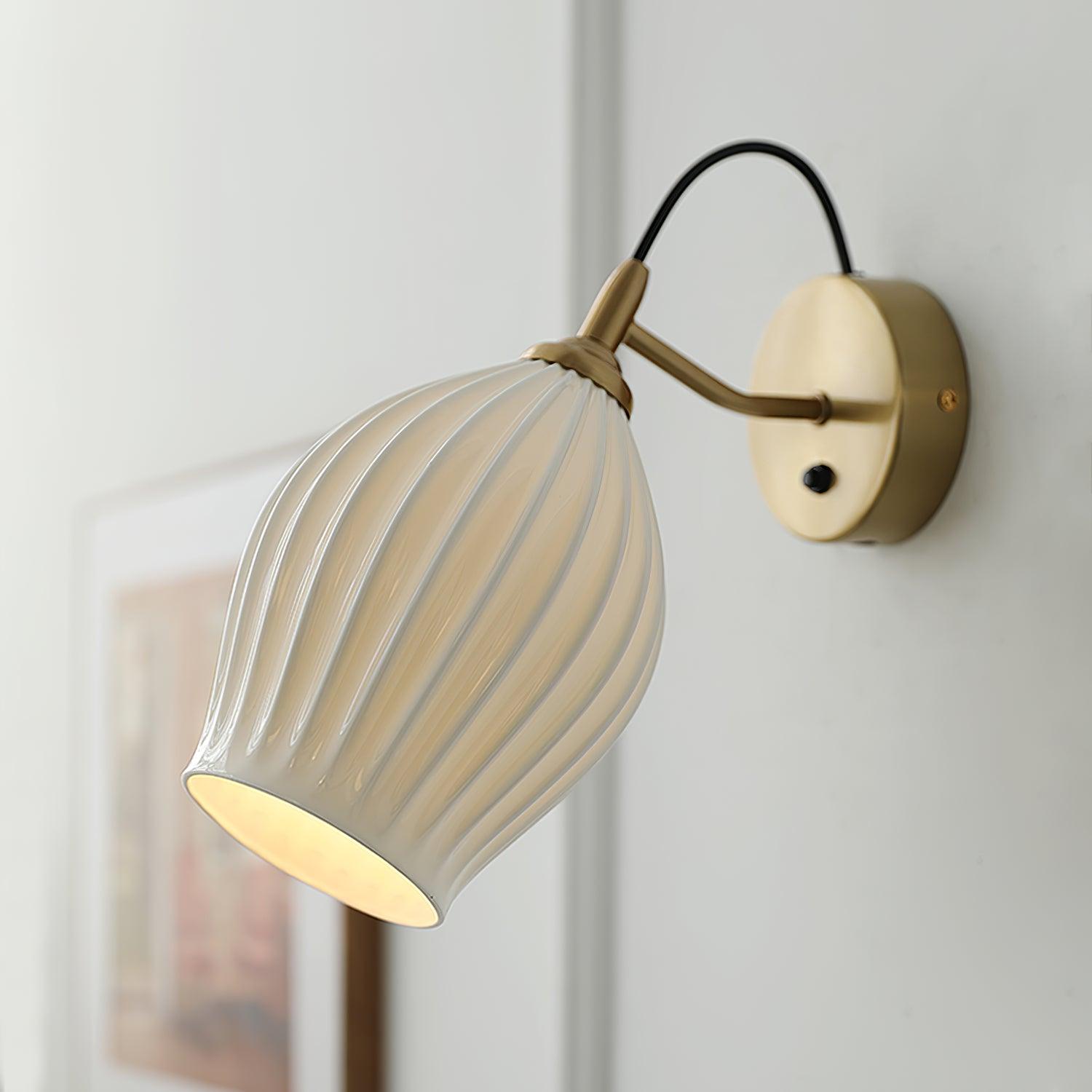 Modern Ceramic Ribbed Wall Light Fixture - Sleek & Stylish Indoor/Outdoor Sconce for Living Room, Bedroom, or Patio Lighting
