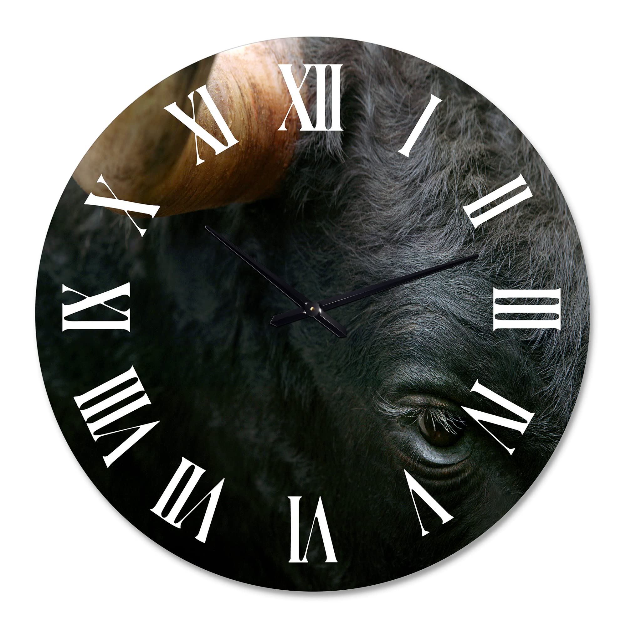 Farmhouse Wall Clock with Fighting Bull Head Close-Up Eye Design - Large Animal Wall Clock for Bedroom, Living Room, Kitchen Decor | Rustic Home & Office Wall Art