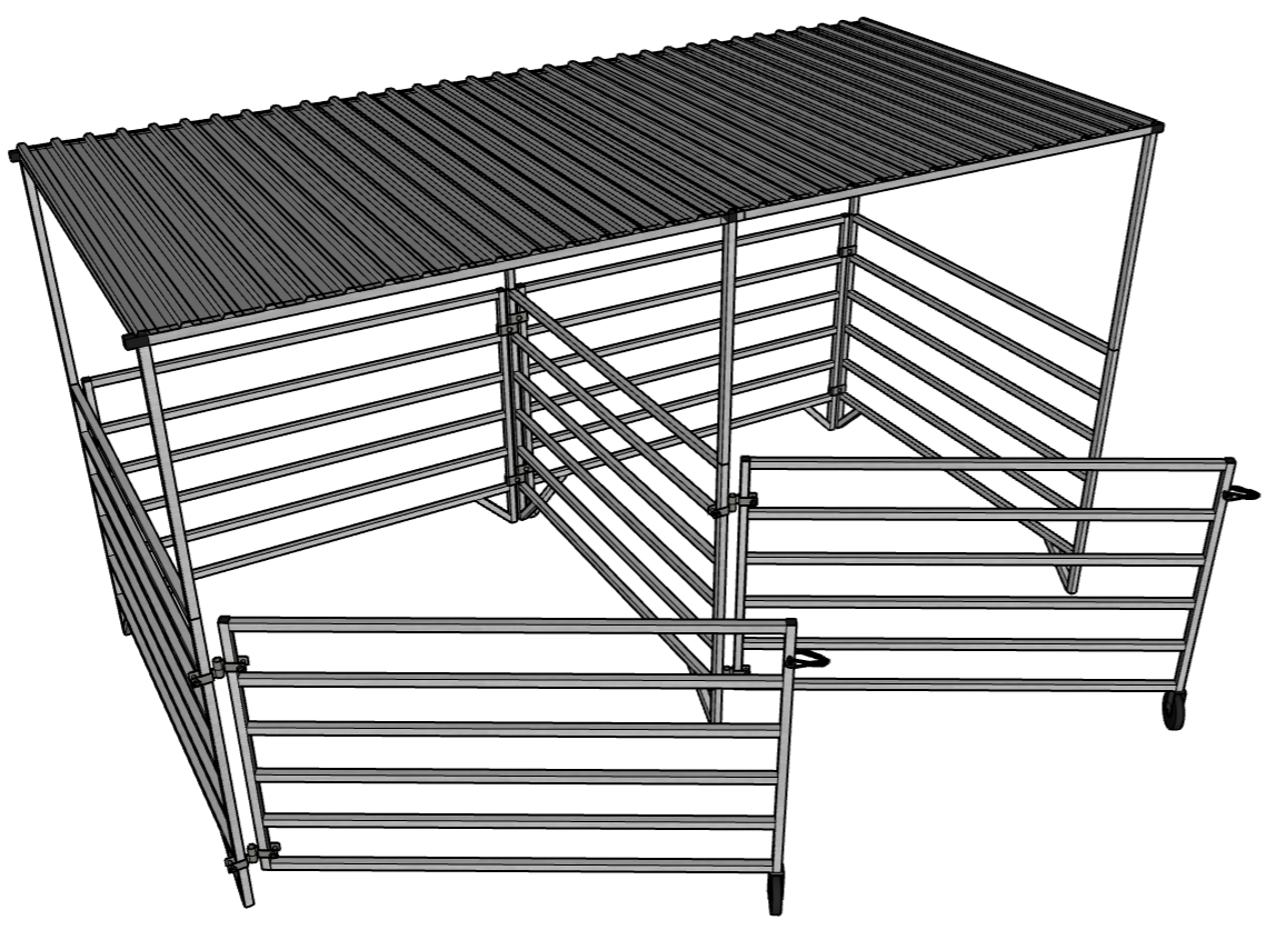 **5 Ft x 5 Ft Aluminum 6-Rail Add-On Stall Kit with Canopy (2 Panels, 1 Gate, 1 Canopy) – Perfect for Horse Stalls, Livestock Pens, and Farm Enclosures**