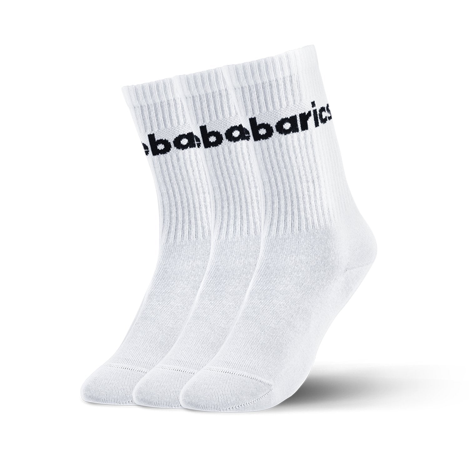 Barebarics Barefoot Socks for Men & Women - 3 Pack Crew Socks with Big Logo in White | Comfortable Minimalist Socks for Yoga, Running & Everyday Wear
