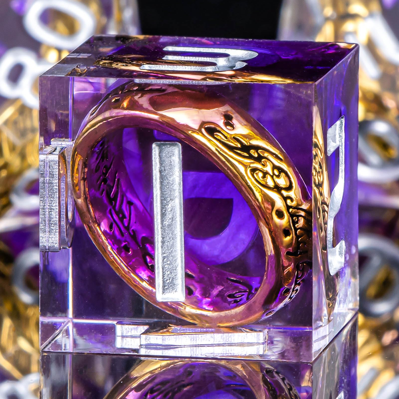 OUKELANWO Sharp Edge Resin D&D Dice Set with Gift Box - Purple Lord of The Rings Style Polyhedral RPG Dice for Dungeons & Dragons (D20, D12, D10, D8, D6, D4) - Perfect for Tabletop Gaming, Magic The Gathering, and Fantasy Role-Playing Adventures