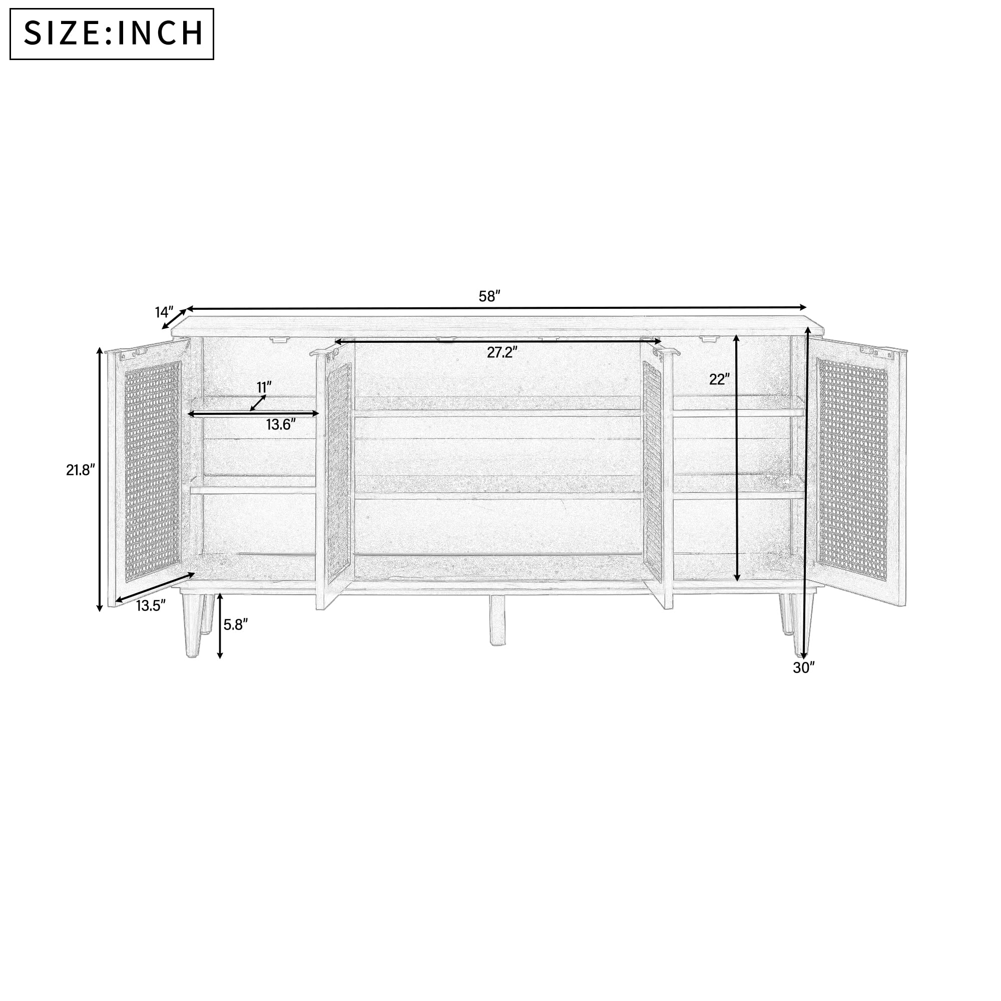 Modern Rattan Buffet Sideboard Cabinet with Natural Rattan Doors - Wood Entryway Console Table & Storage Cabinet for Living Room, Dining Room, Hallway - Perfect for Home Decor, Entertaining & Organizing (White)