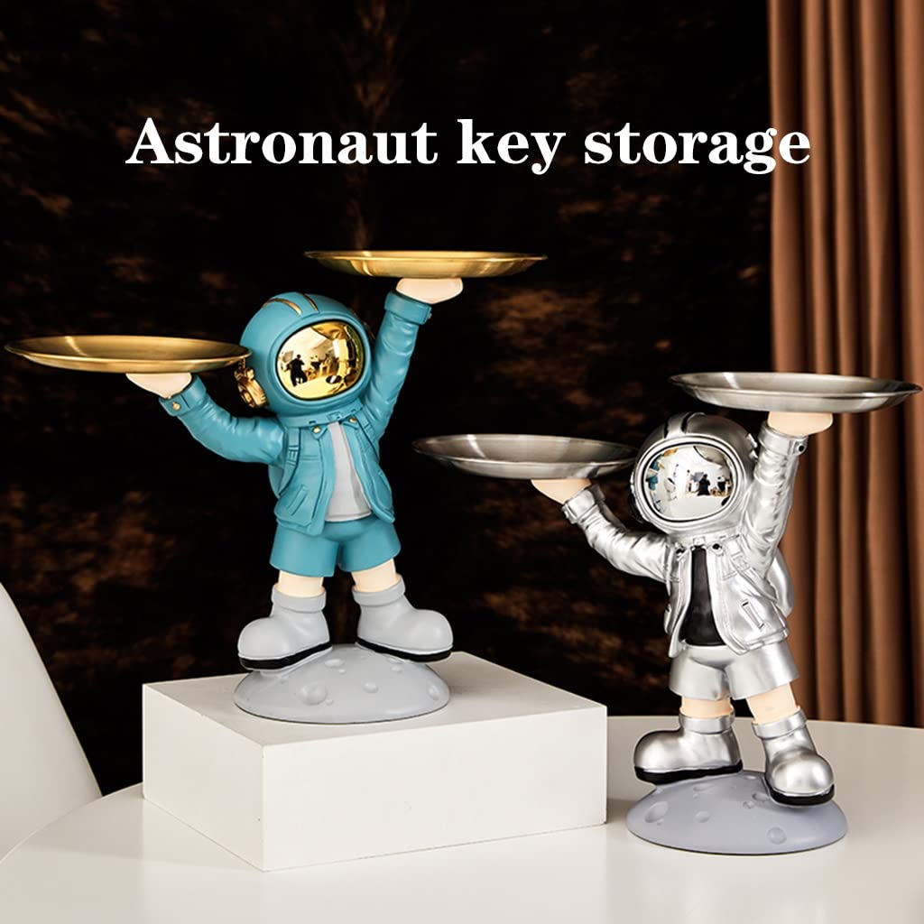 Silver Astronaut Figurine Desk Tray - Space-Themed Catchall Organizer for Keys, Jewelry & Candy | Office Decor, Party Bowl & Resin Storage Dish | Perfect for Home, Office & Space Enthusiast Gifts