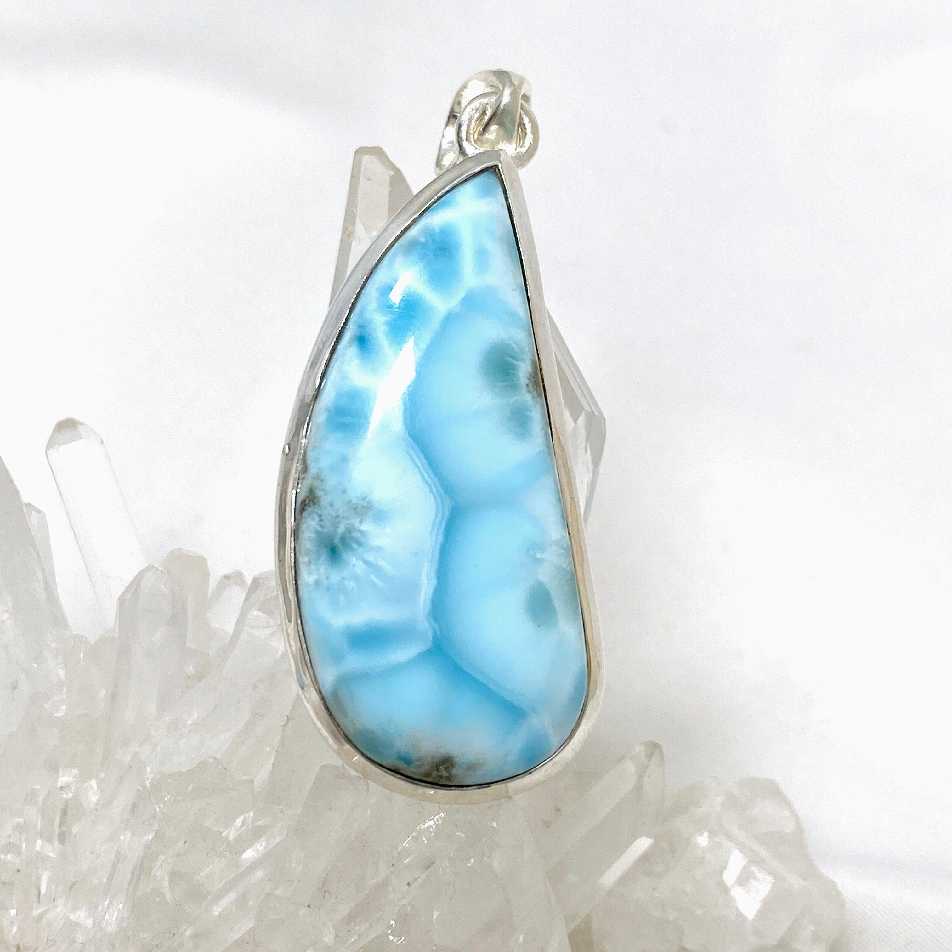 Natural Larimar Freeform Pendant Necklace THP-06 | Handcrafted Blue Stone Jewelry for Women | Perfect for Beach Vacations & Boho Fashion