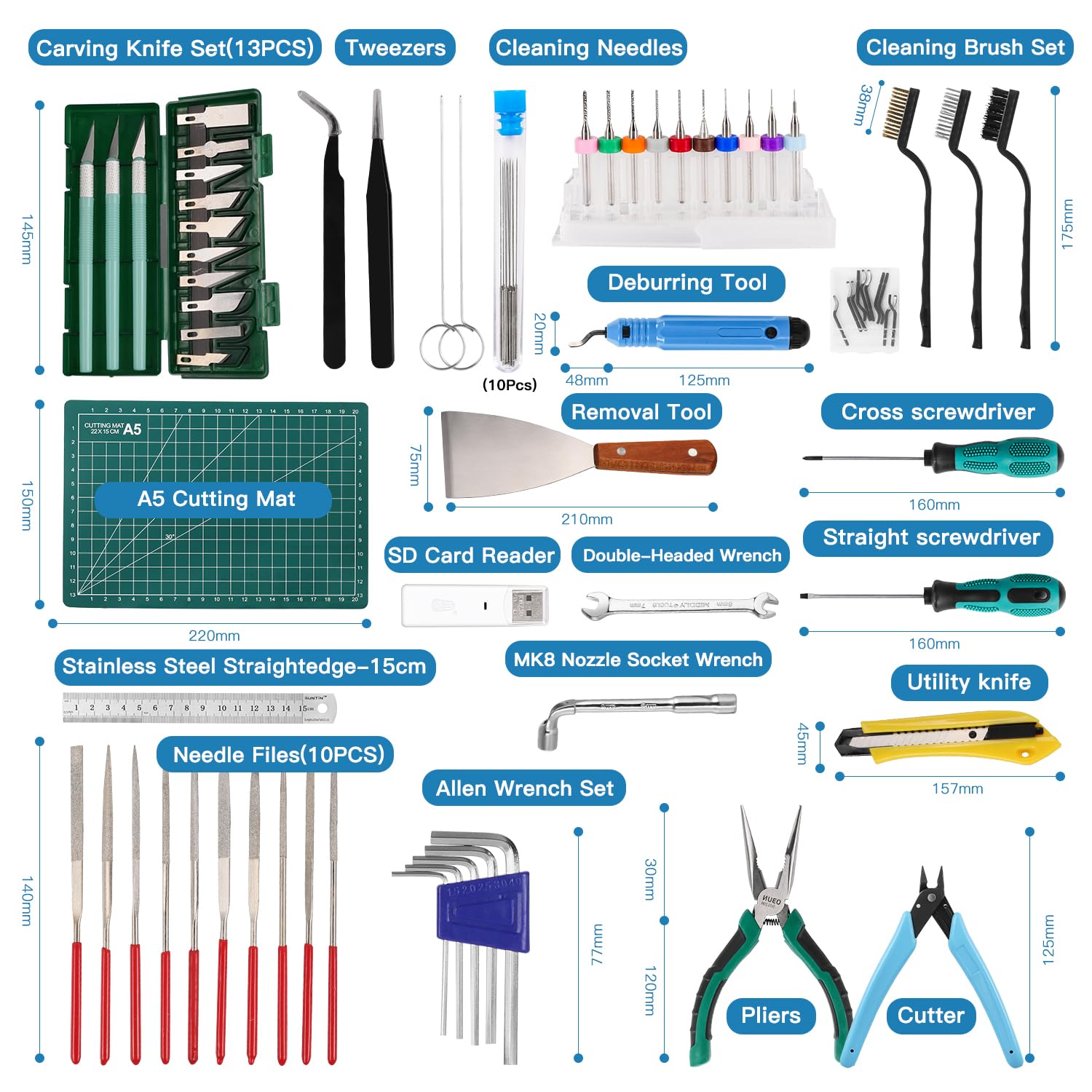 Sovol 78-Piece 3D Printer Tools Kit with Nozzle Cleaner, Screwdriver Set, Deburring Tools, Cutters & Wrench Kit - Essential Accessories for 3D Printing, Maintenance & DIY Projects