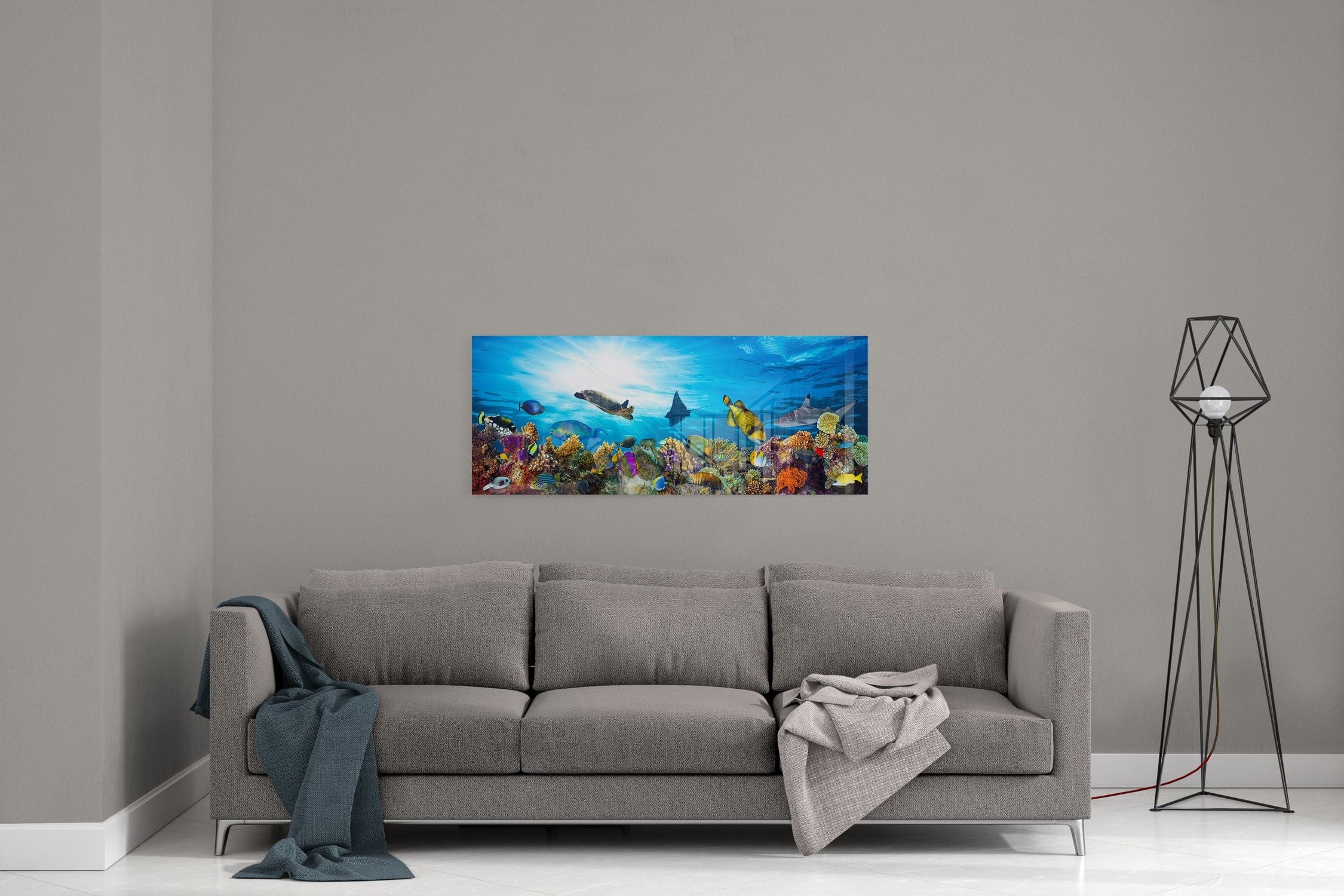 Aqua Panoramic Glass Wall Art - Modern Ocean Themed Home Decor for Living Room, Bedroom & Office - Perfect for Coastal, Beach & Nautical Interior Design Styles