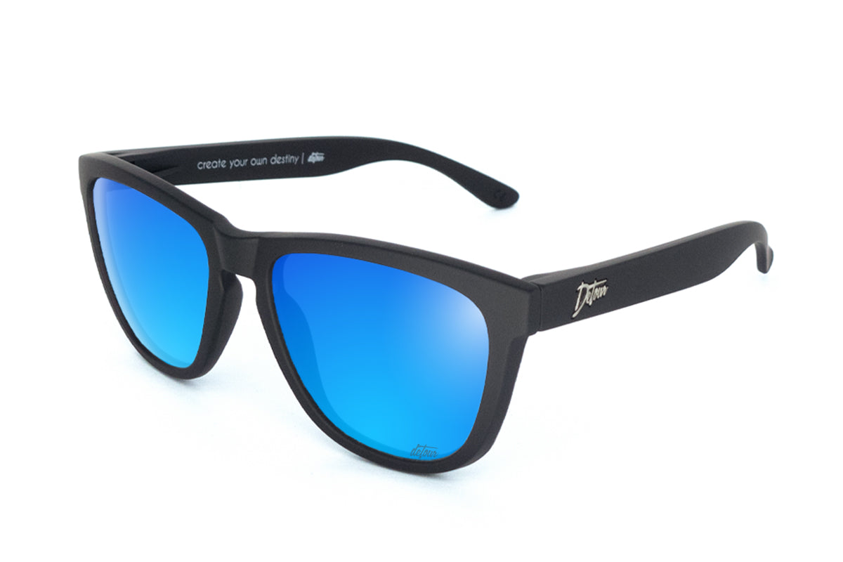 Matte Black Polarized Sunglasses with Electric Blue Lens - UV Protection, Lightweight & Stylish for Outdoor Activities, Driving, and Beach Vacations