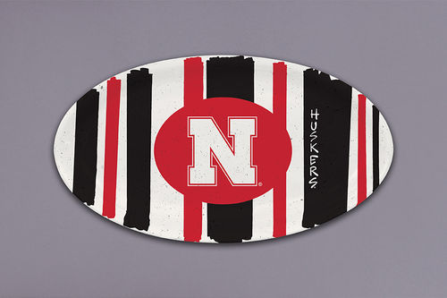 Nebraska Huskers Stripe Melamine Oval Serving Platter - Durable Dish for Tailgating, Parties & Game Day Snacks