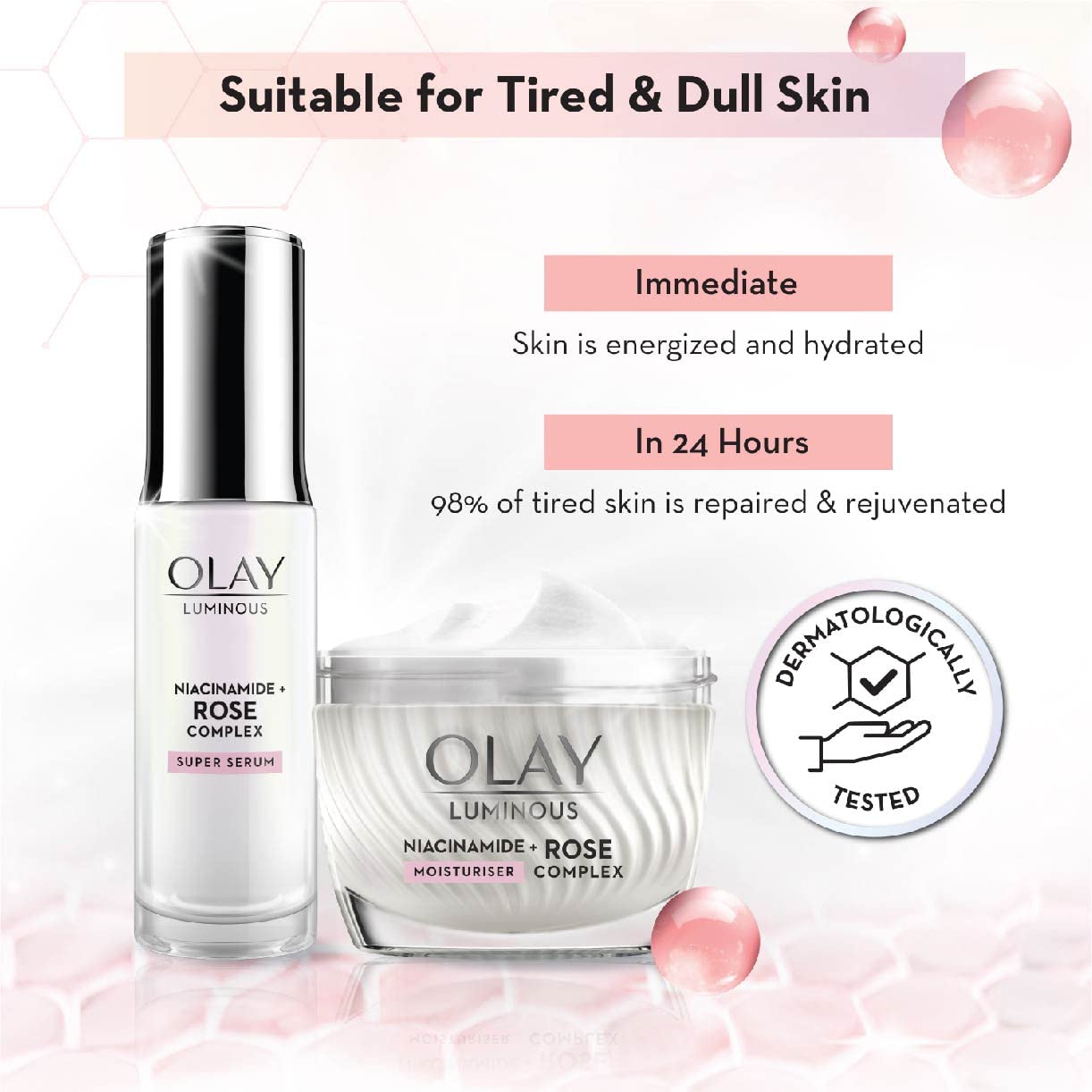 Olay Luminous Niacinamide + Rose Complex Super Serum 30ml - Brightening Face Serum for Dark Spots & Uneven Skin Tone - Perfect for Daily Skincare Routine & Nighttime Use