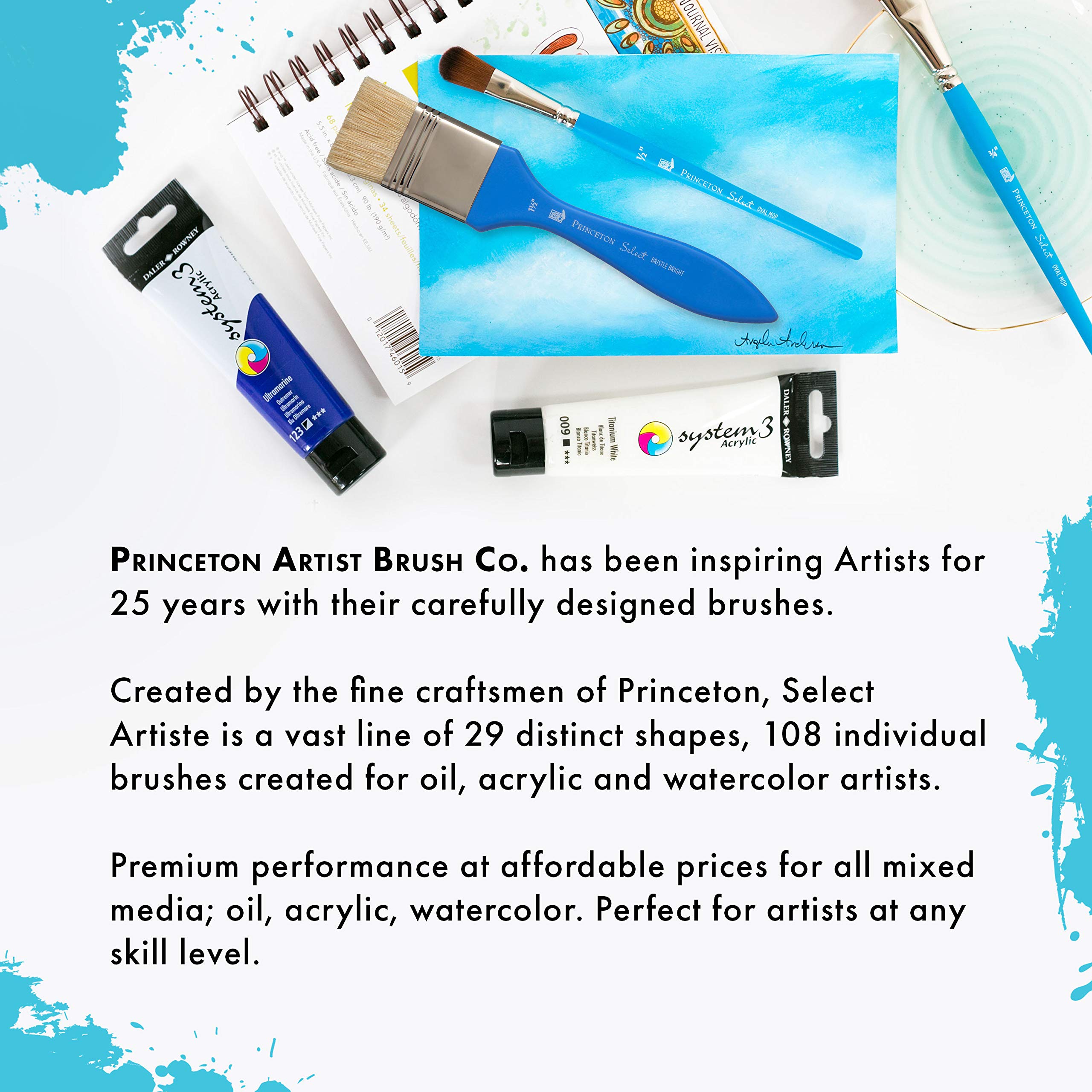 Princeton Artiste Lunar Blender Paintbrush - 1 Inch Synthetic Bristle for Acrylic & Watercolor Painting