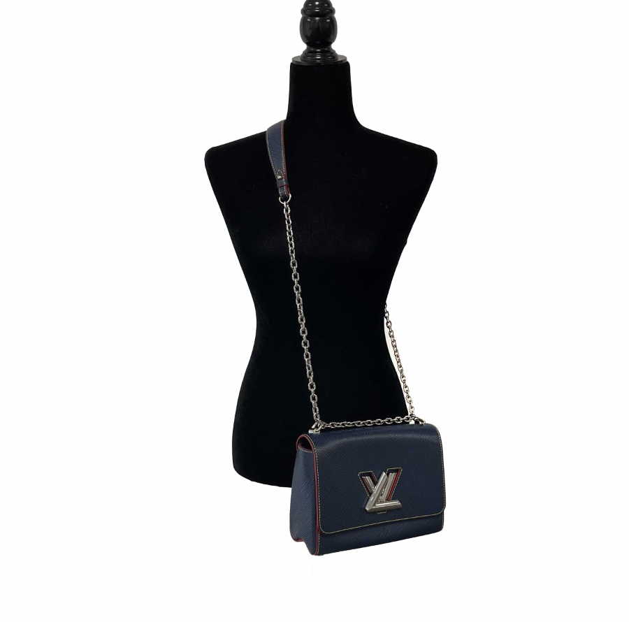 Louis Vuitton Epi Leather Twist MM Shoulder Bag - Navy Blue & Red Crossbody Purse for Women | Fashion Handbag for Work, Travel & Everyday Use