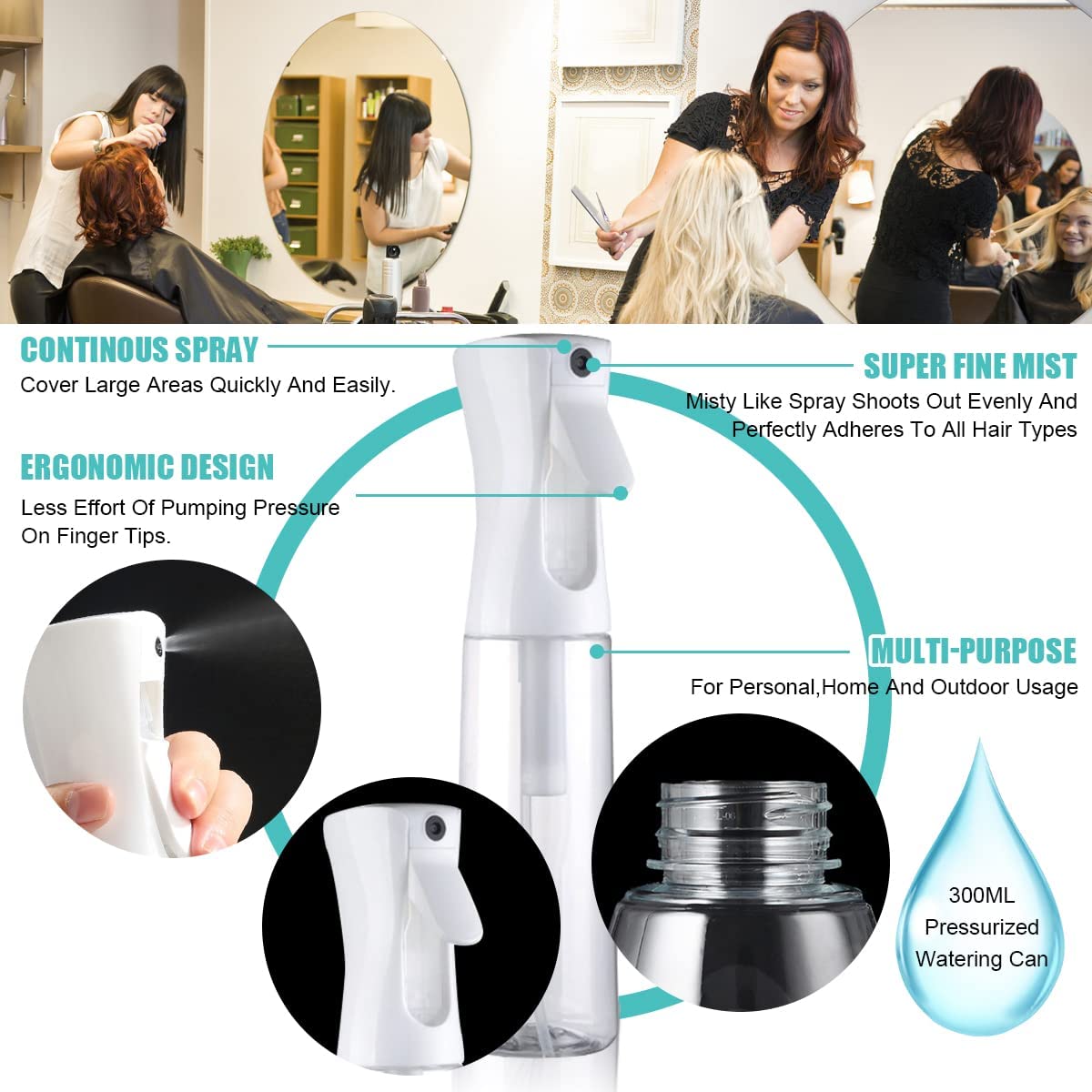 Original Mart Hair Mist Spray Bottle - 300ML Salon Water Spray Bottle for Taming Hair, Hairstyling & Disinfectant | Perfect for Morning Hair Care, Salon Use & Home Disinfection