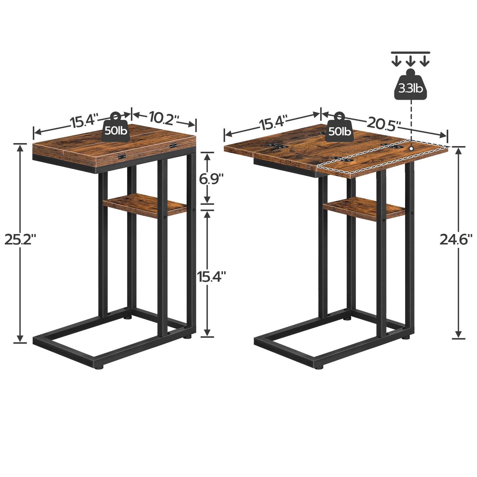 HOOBRO Foldable C-Shaped End Table with Storage Shelf - Rustic Brown Small Side Table for Living Room, Bedroom, Office - Space Saving Snack Table for Small Spaces - Easy Assembly (Model BF29SF01) - Perfect for Coffee, Books, or as a Nightstand