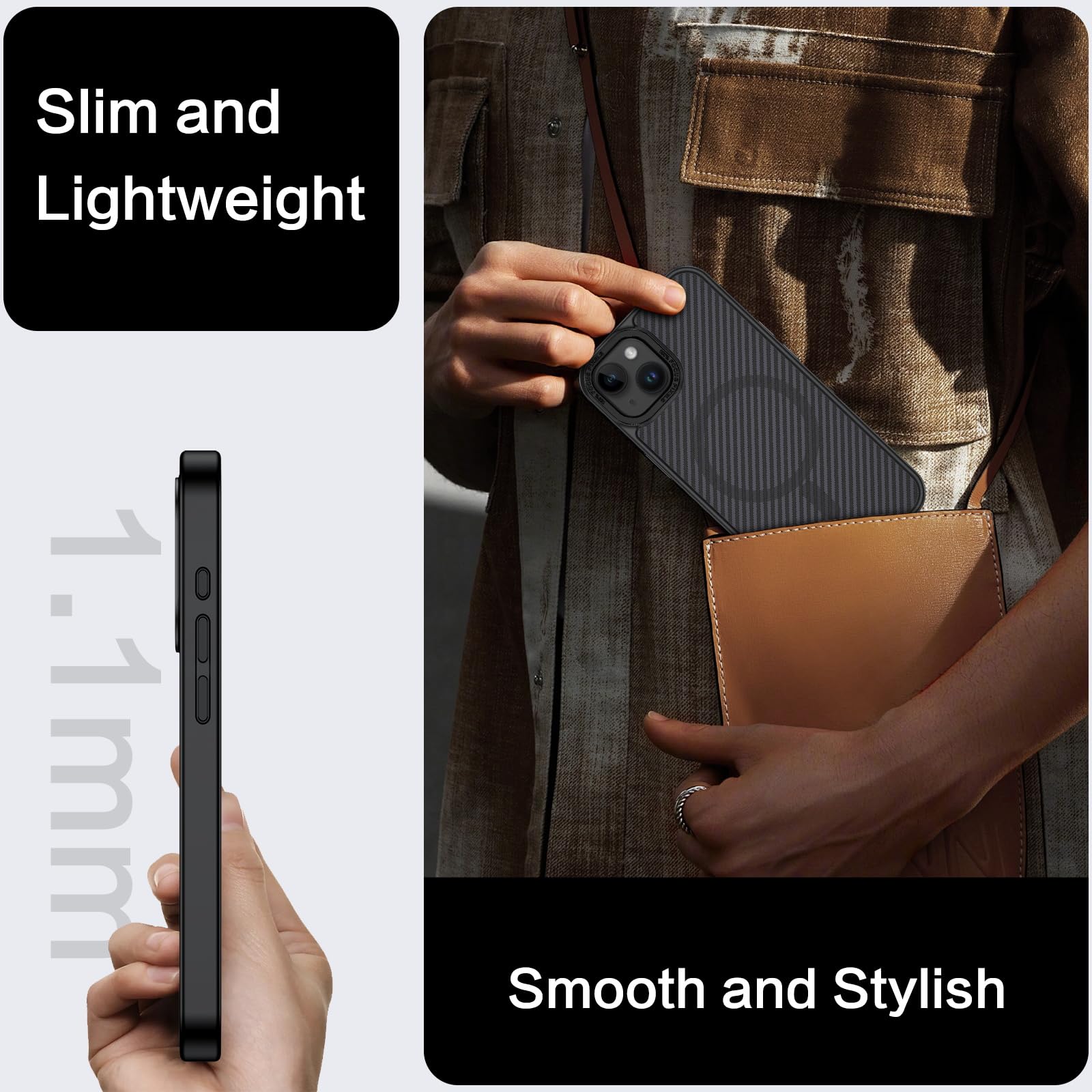 Magnetic iPhone 13/14 Case with Carbon Fiber - Slim Fit, Shockproof & MagSafe Compatible Protective Cover for Women & Men (6.1