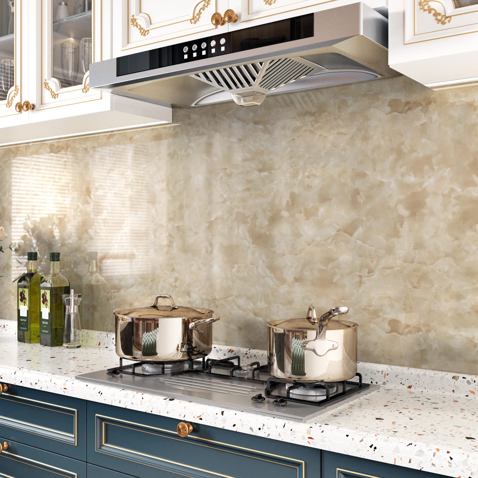 Waterproof White Marble Contact Paper - Peel and Stick Countertop Cover, Oil Resistant & Easy to Clean - 15.8