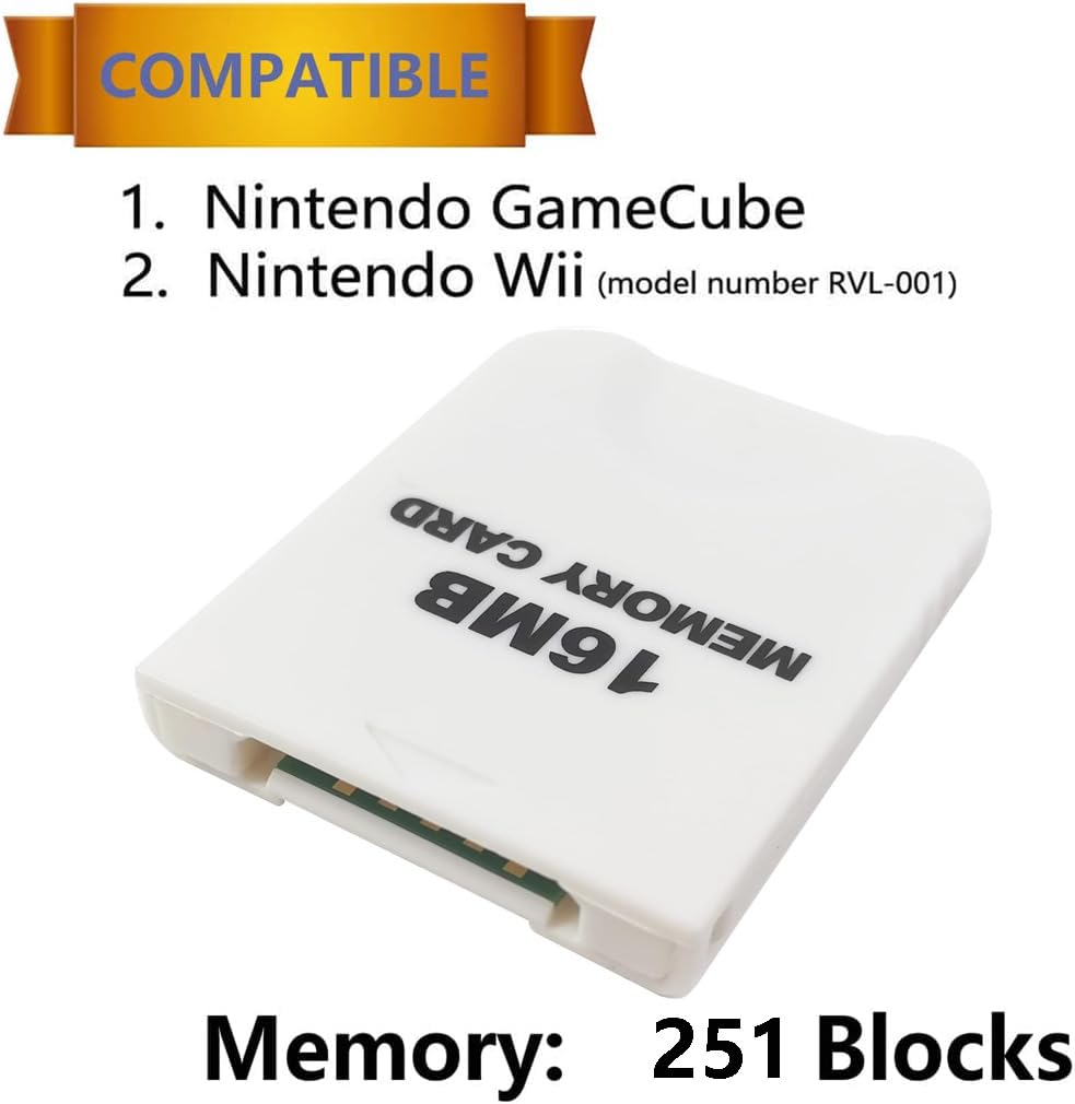 16MB (251 Blocks) High Speed GameCube Memory Card - Compatible with Nintendo GameCube & Wii - White - Save Game Progress for Super Smash Bros, Mario Kart & More